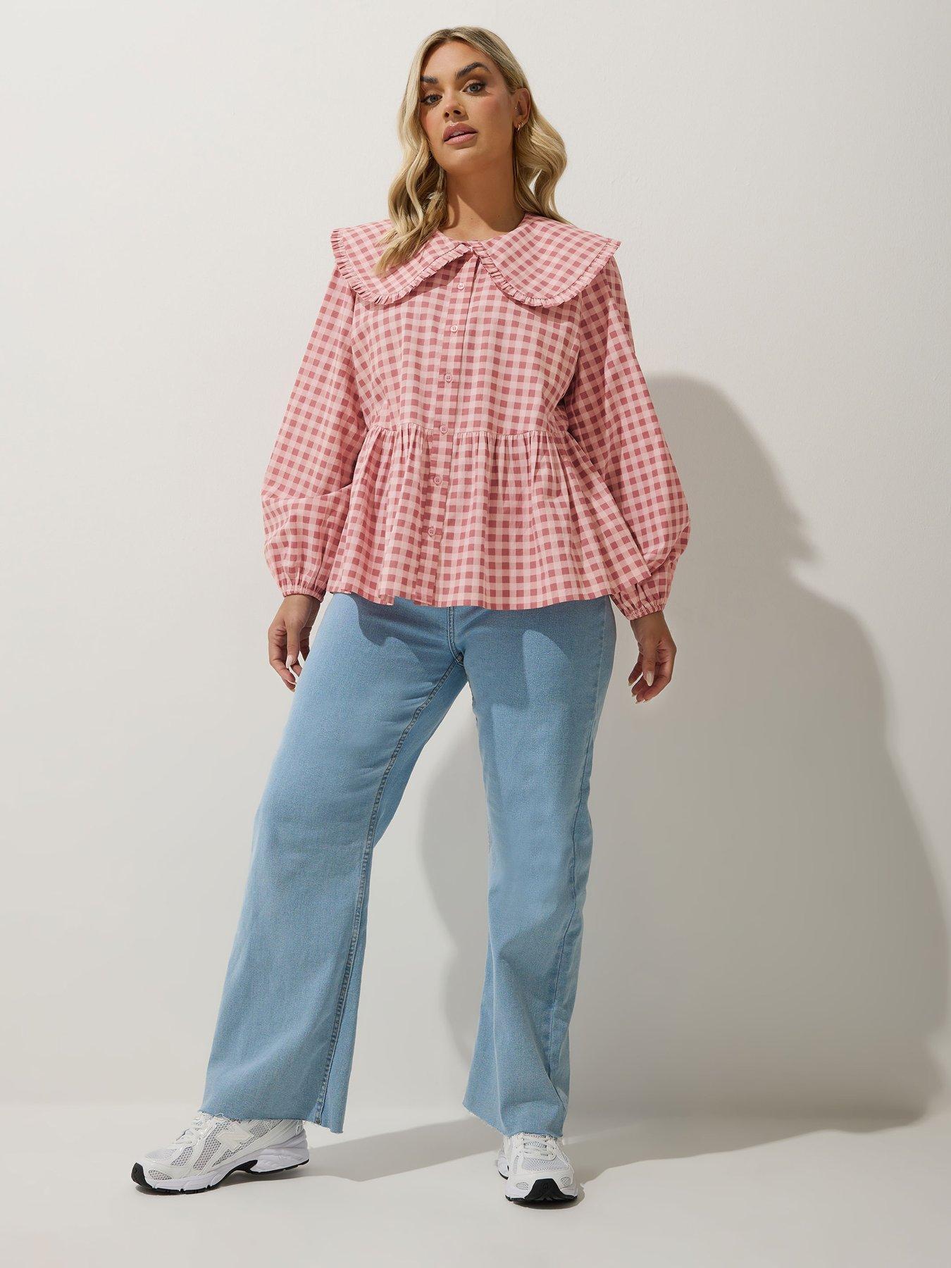  image of yours-curve-gingham-collar-blouse-pink