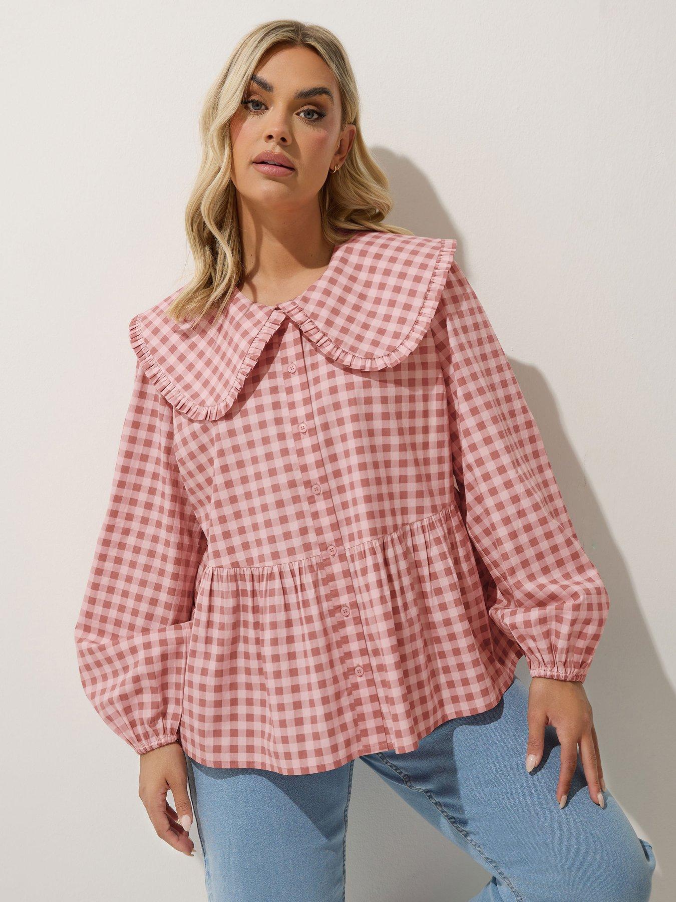  image of yours-curve-gingham-collar-blouse-pink