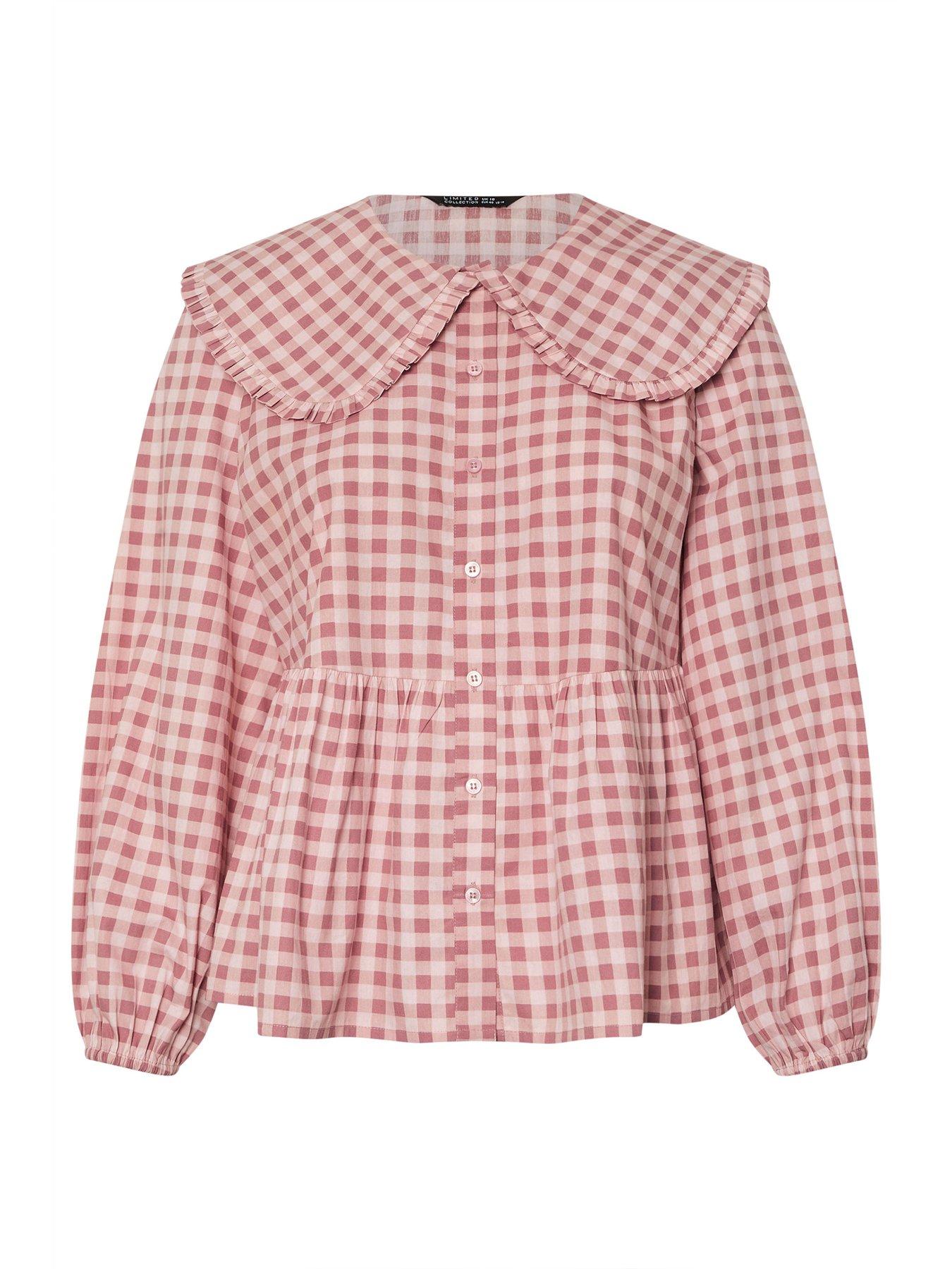  image of yours-curve-gingham-collar-blouse-pink