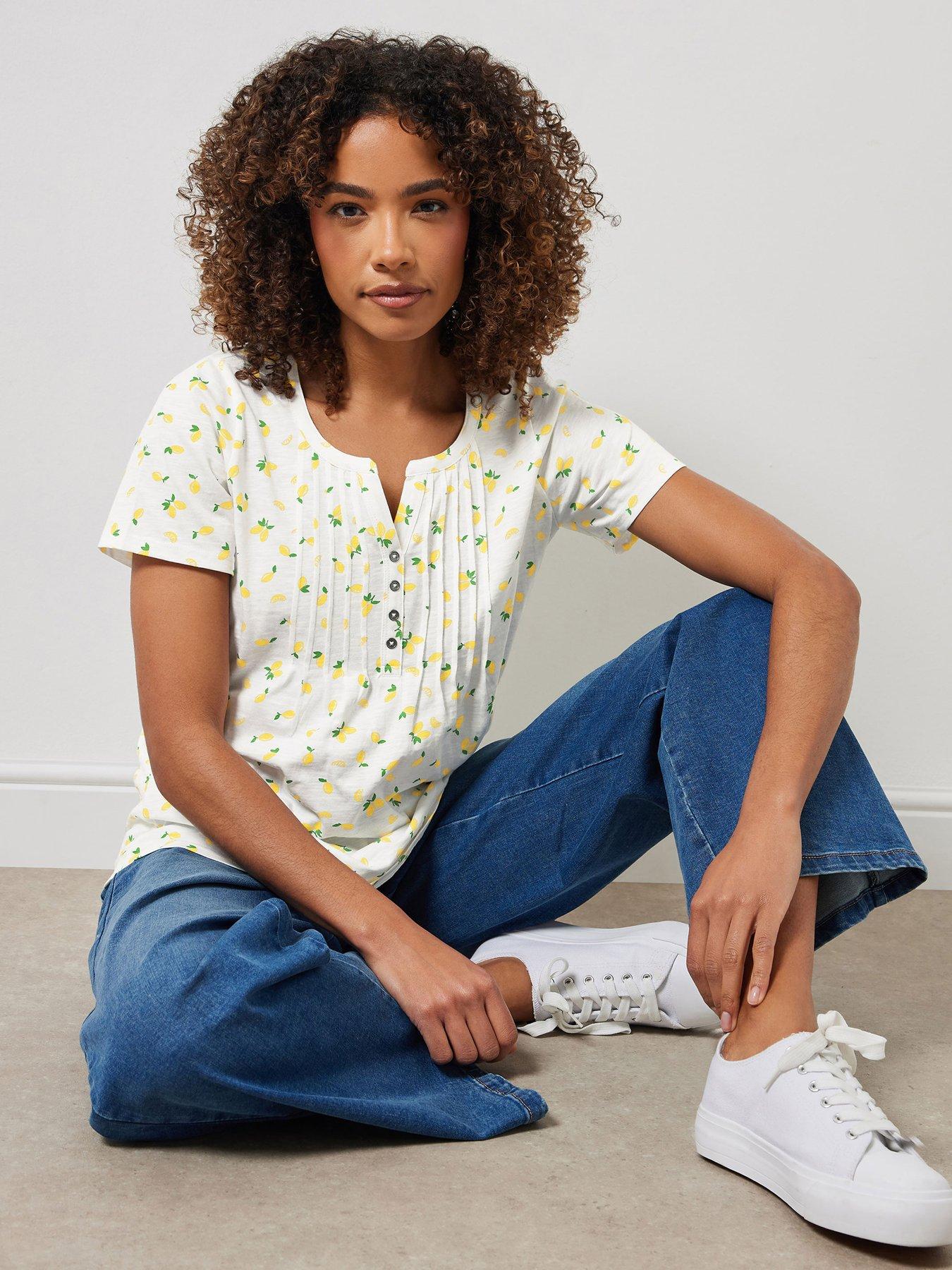  image of mco-short-sleeve-cotton-henley-top-whiteyellow