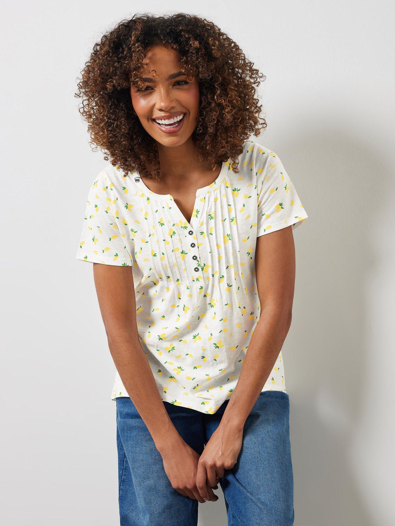  image of mco-short-sleeve-cotton-henley-top-whiteyellow