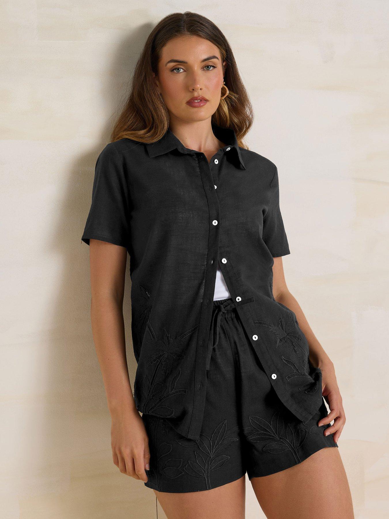  image of long-tall-sally-embroidered-hem-shorts-black