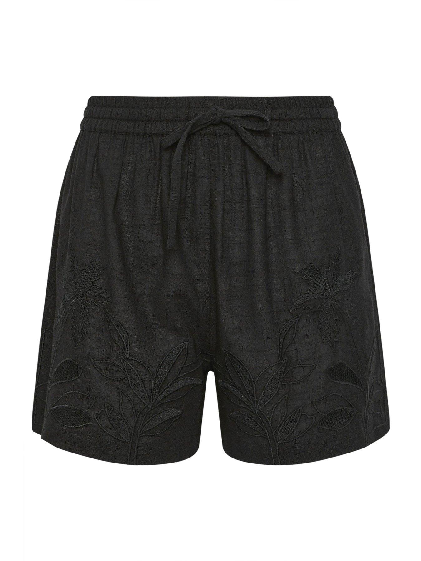 image of long-tall-sally-embroidered-hem-shorts-black