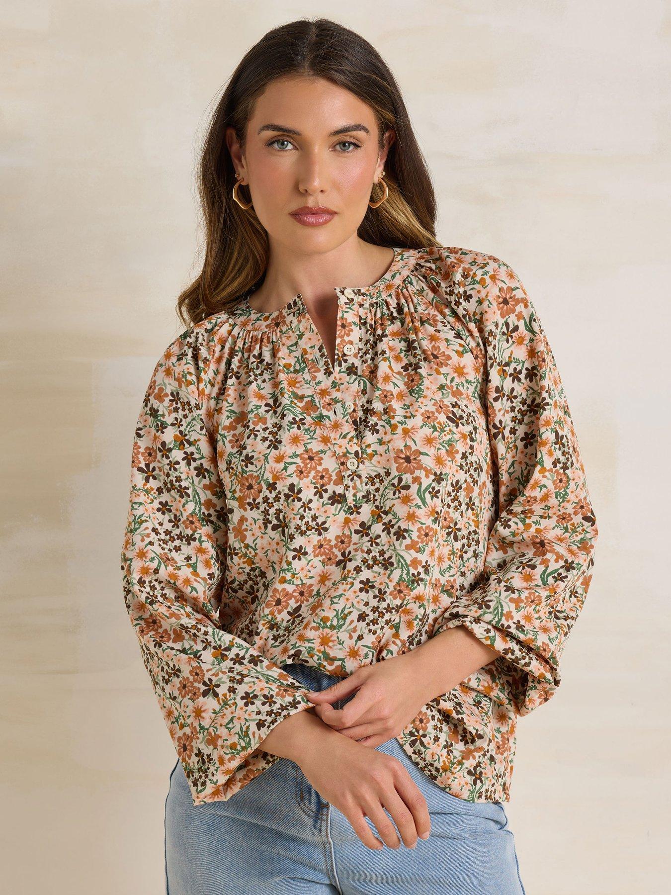 undefined Ditsy Half Button Shirt - Natural