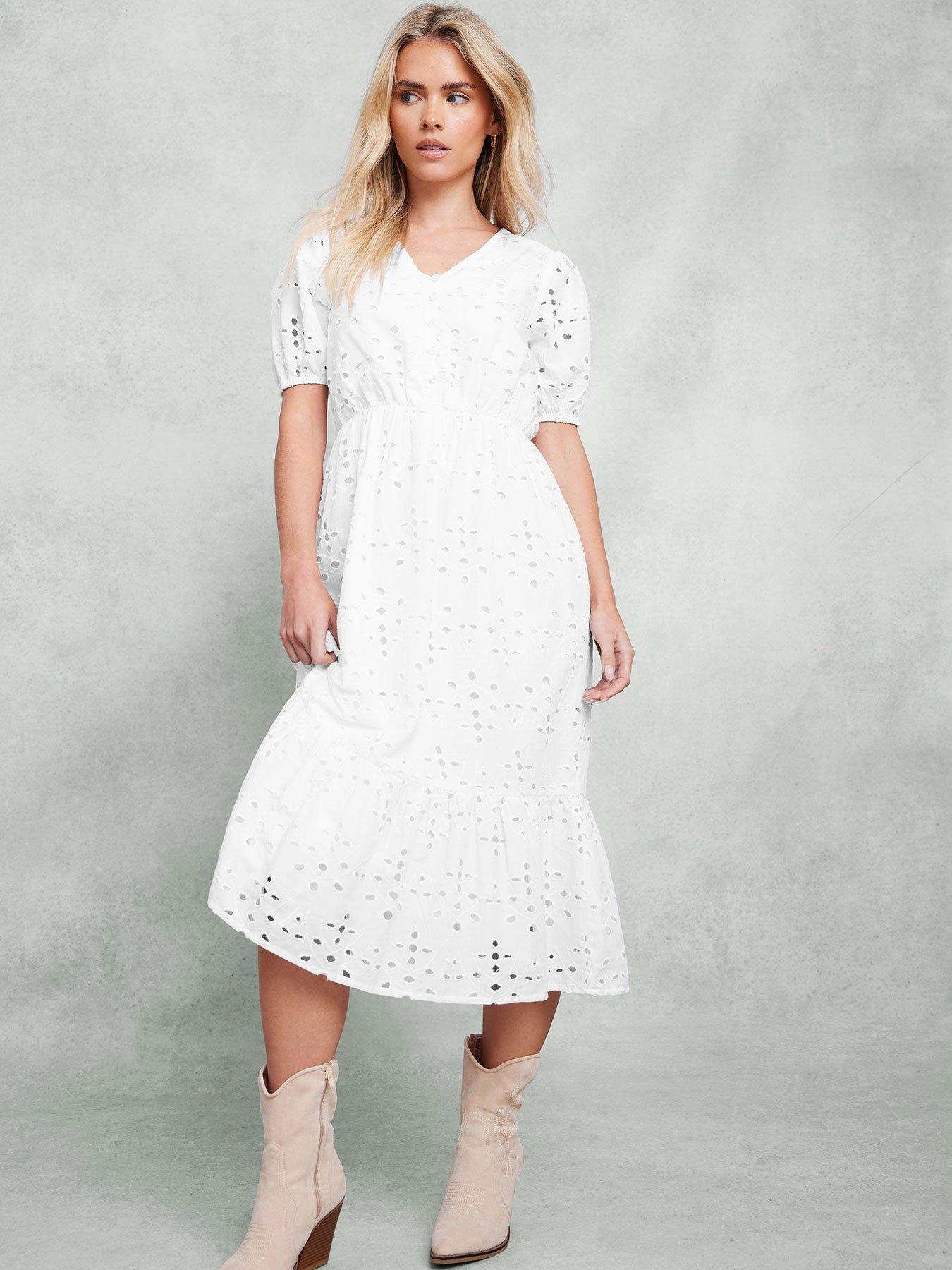  image of mco-petite-broderie-button-down-dress-white