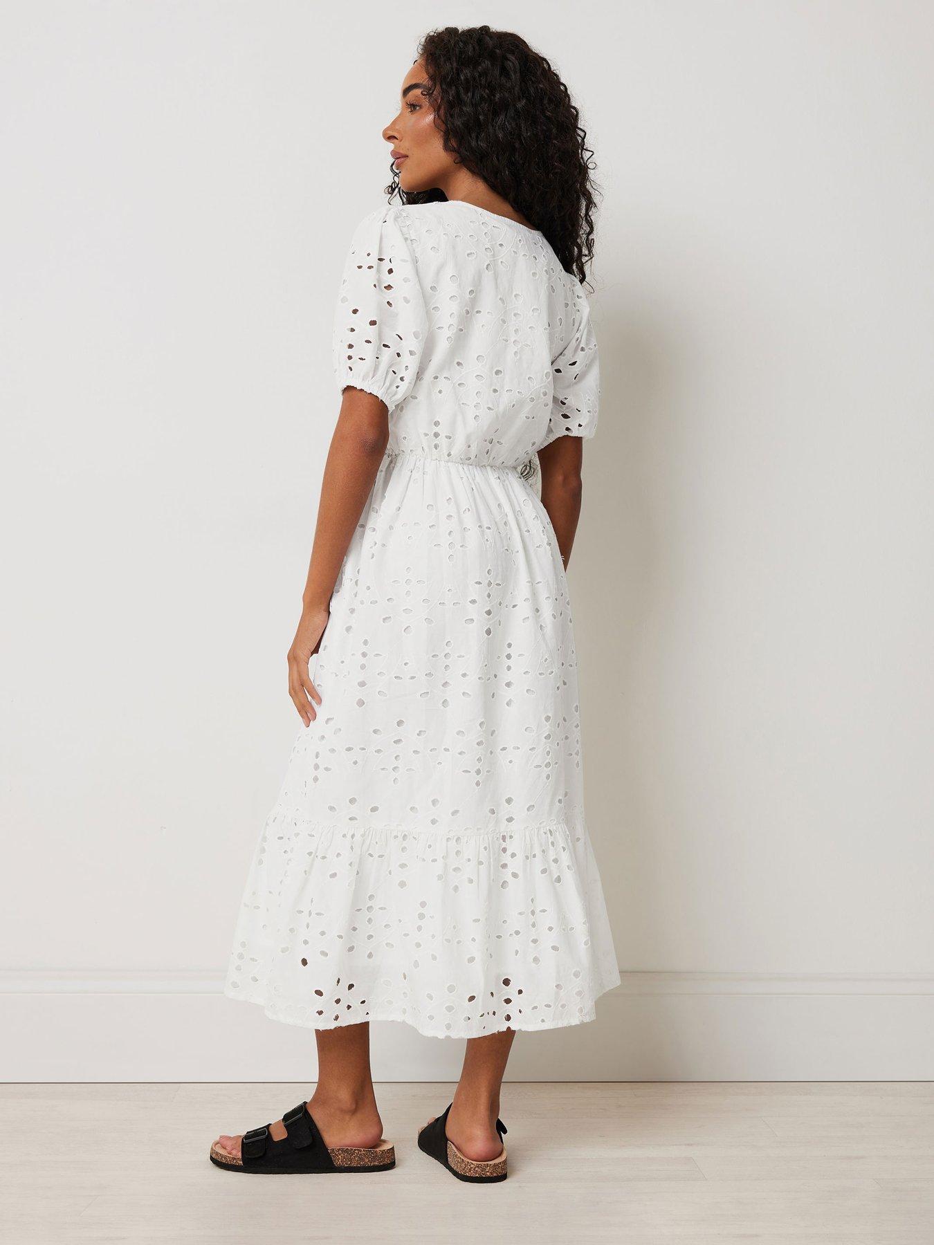  image of mco-petite-broderie-button-down-dress-white