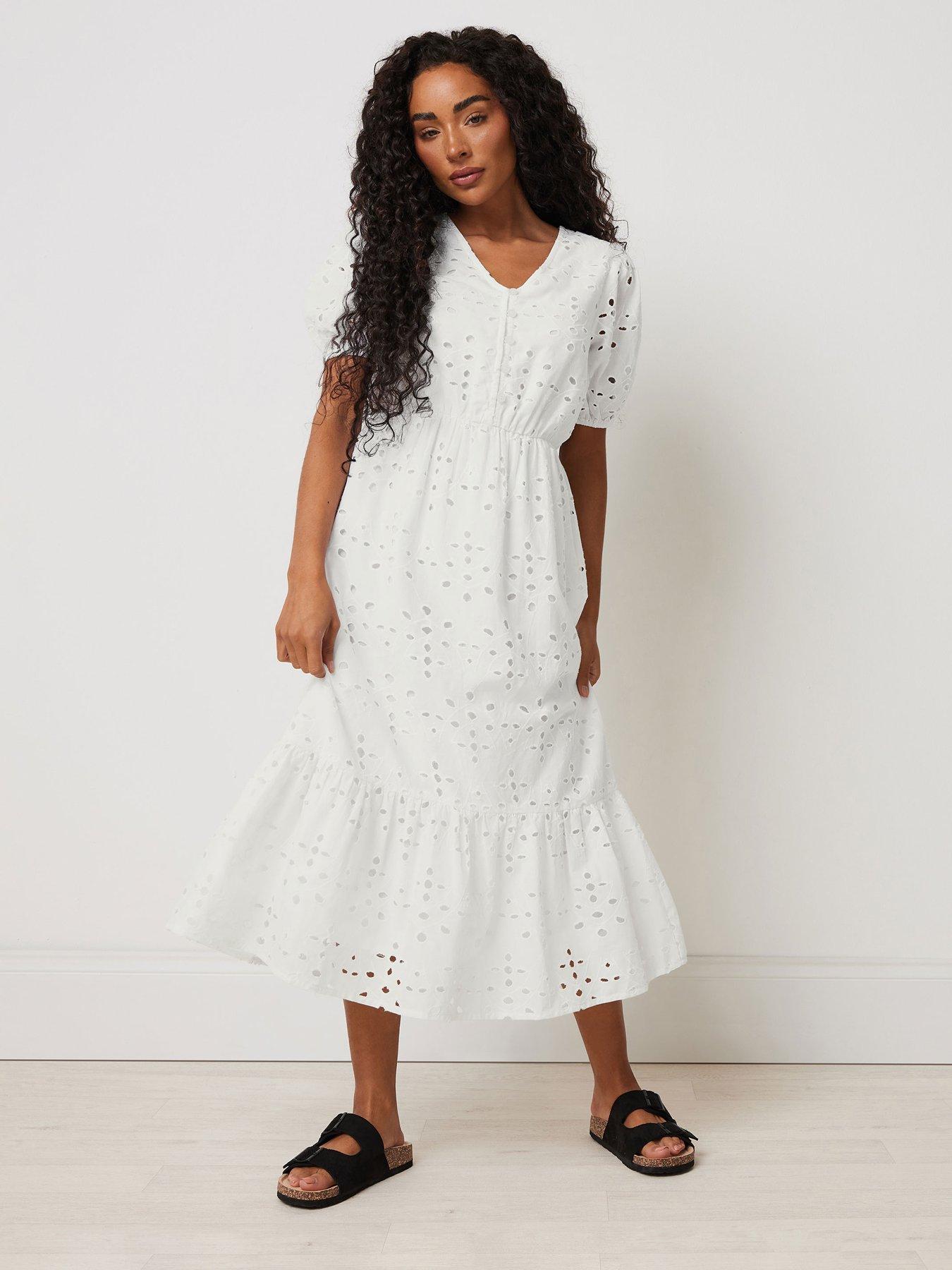  image of mco-petite-broderie-button-down-dress-white