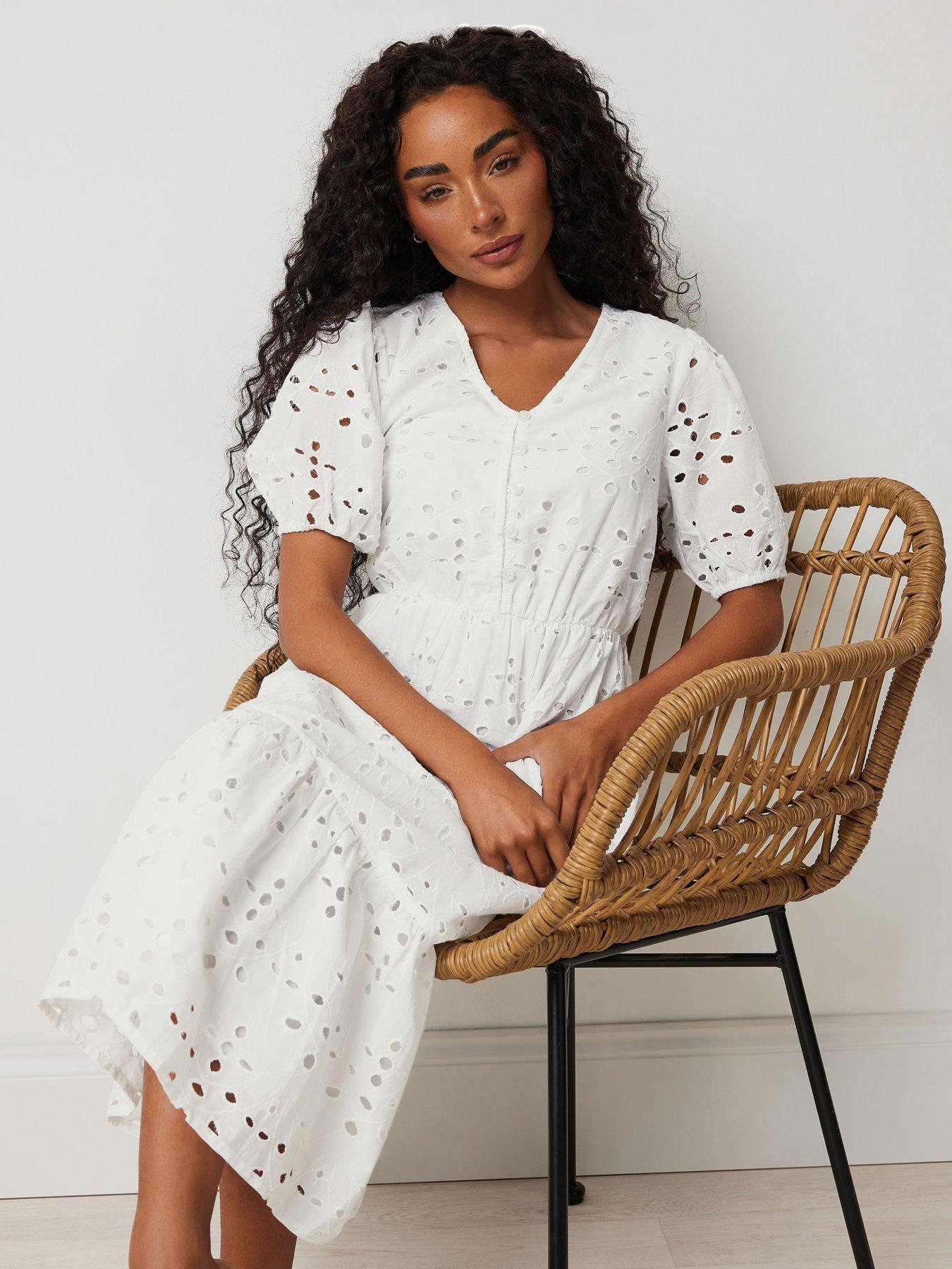  image of mco-petite-broderie-button-down-dress-white