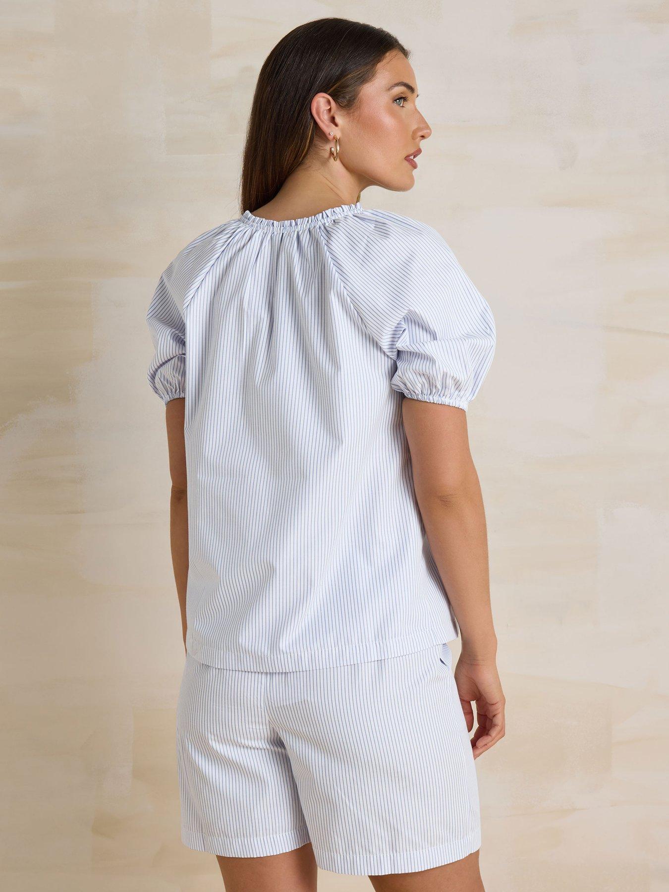  image of long-tall-sally-stripe-notch-neck-blouse-white