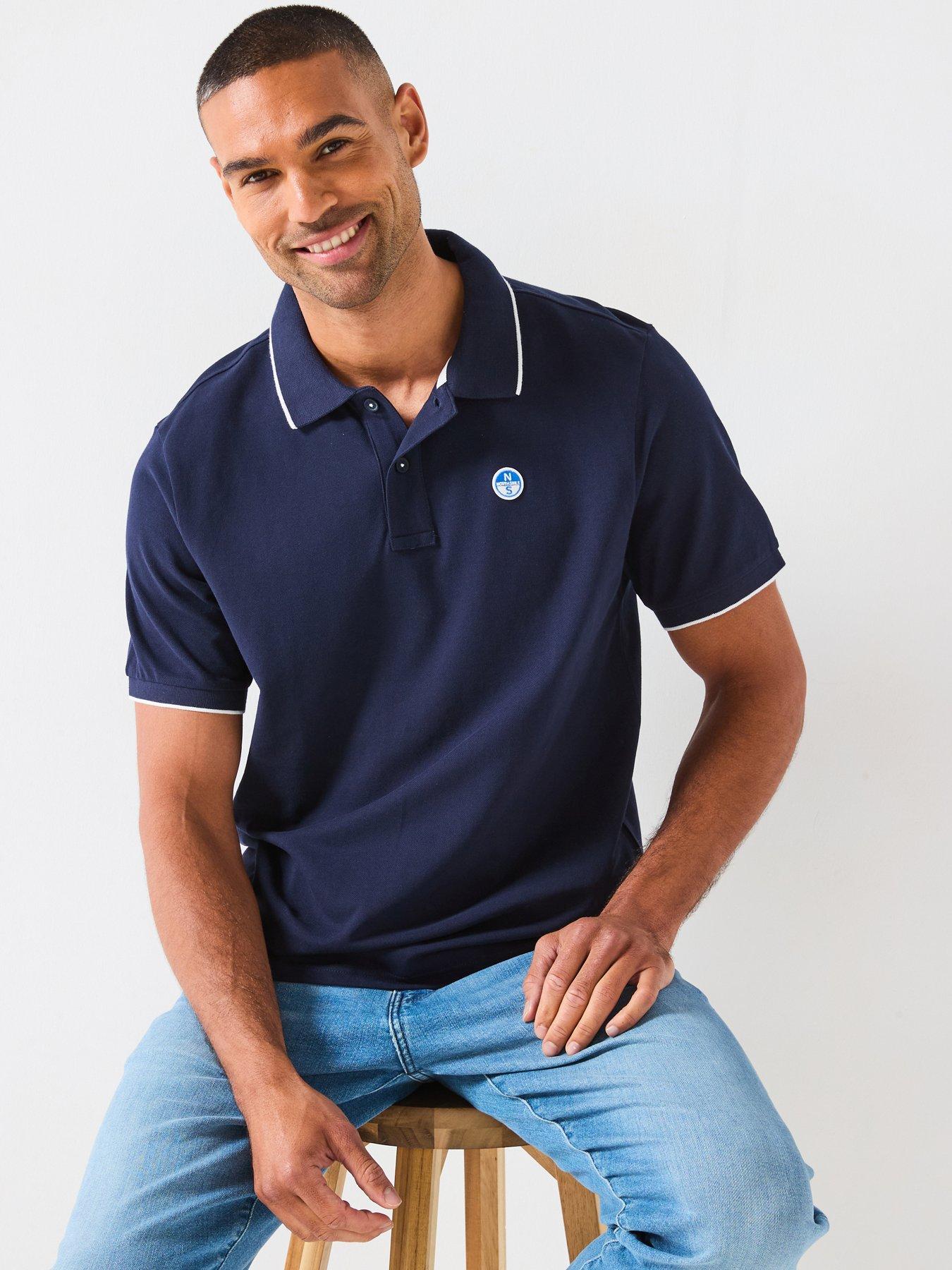 undefined Tipped Collar Short Sleeve Polo Shirt - Navy
