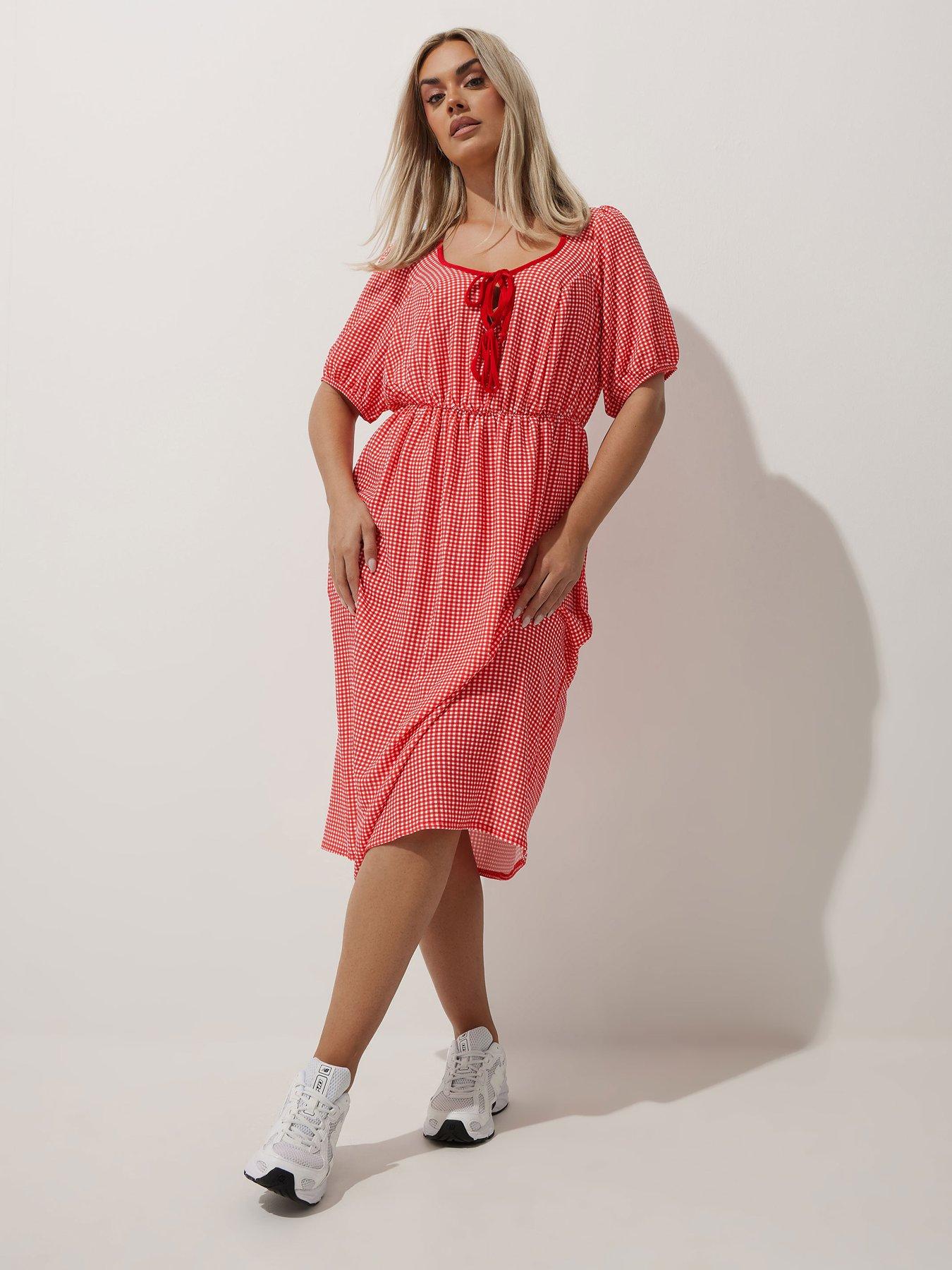 undefined Curve Red Check Midi Dress