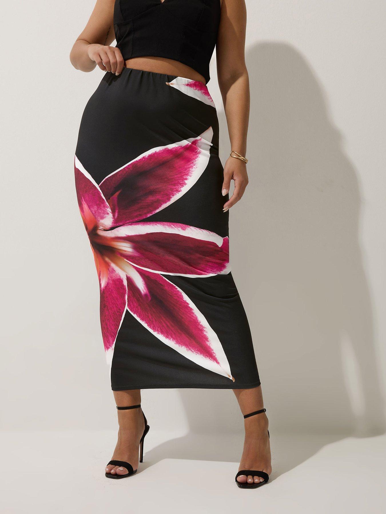 undefined Curve Floral Skirt - White