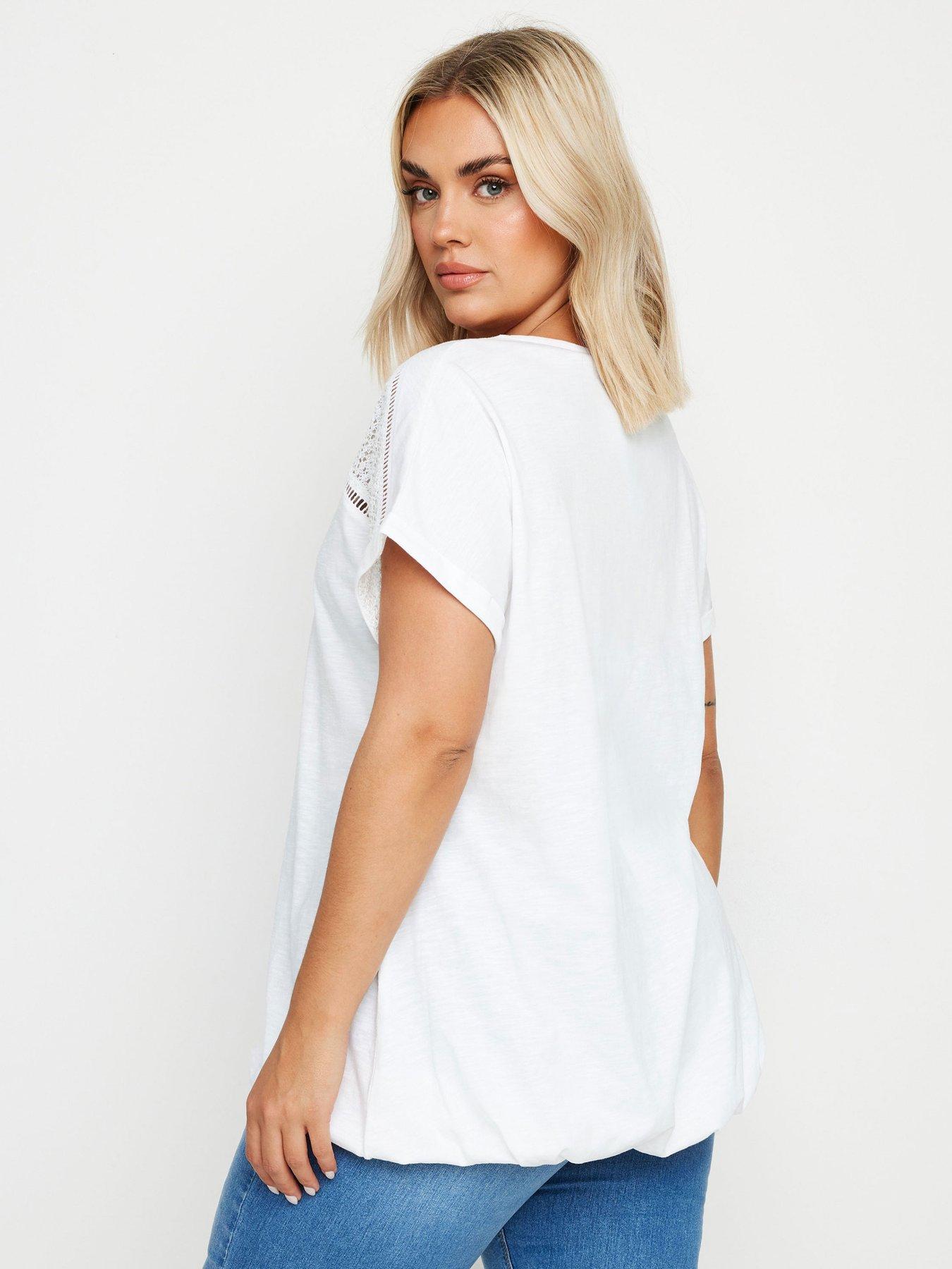 Image 2 of 4 of Yours Curve Grown On Sleeve Crochet Top - White