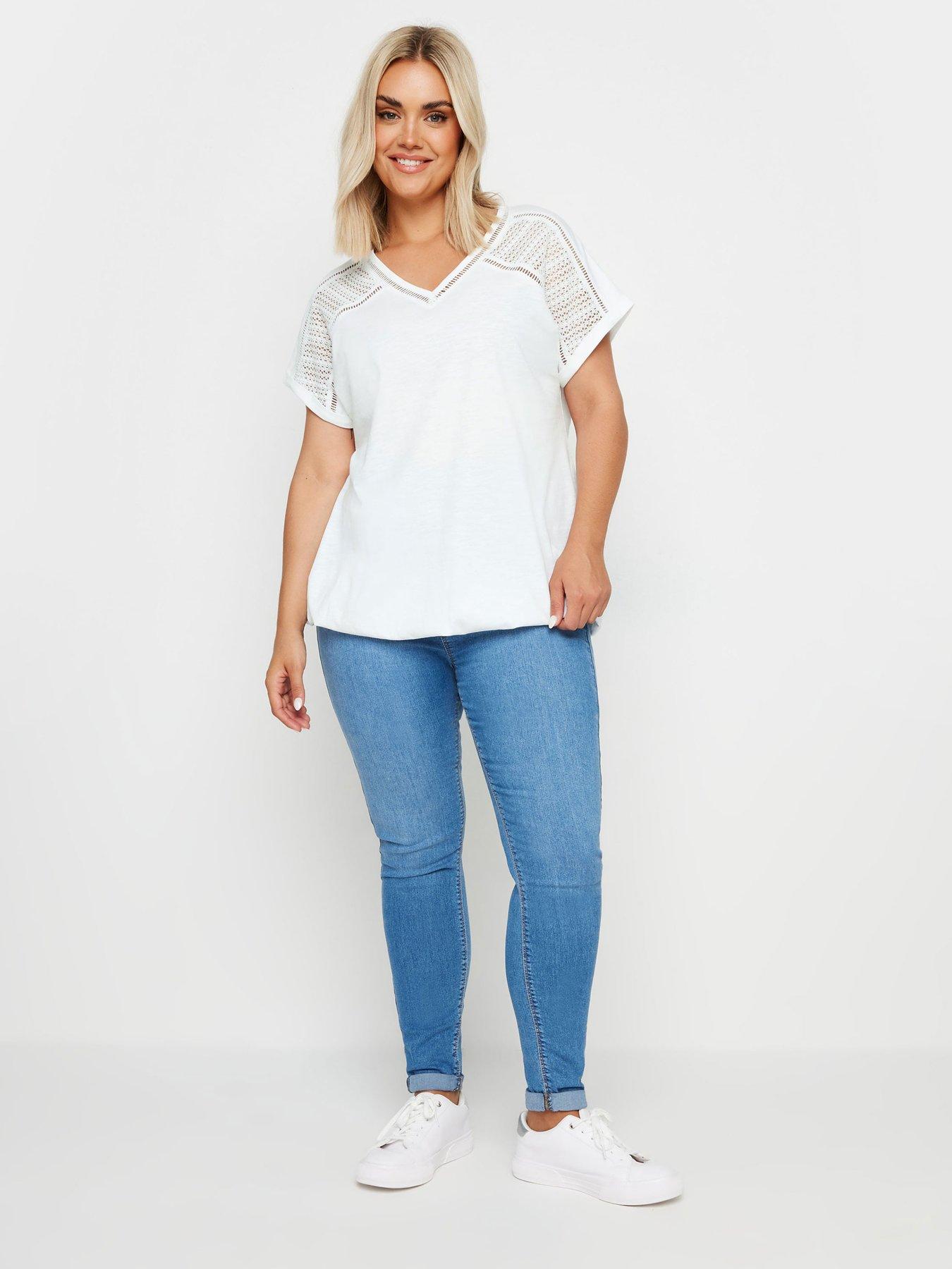 Image 3 of 4 of Yours Curve Grown On Sleeve Crochet Top - White
