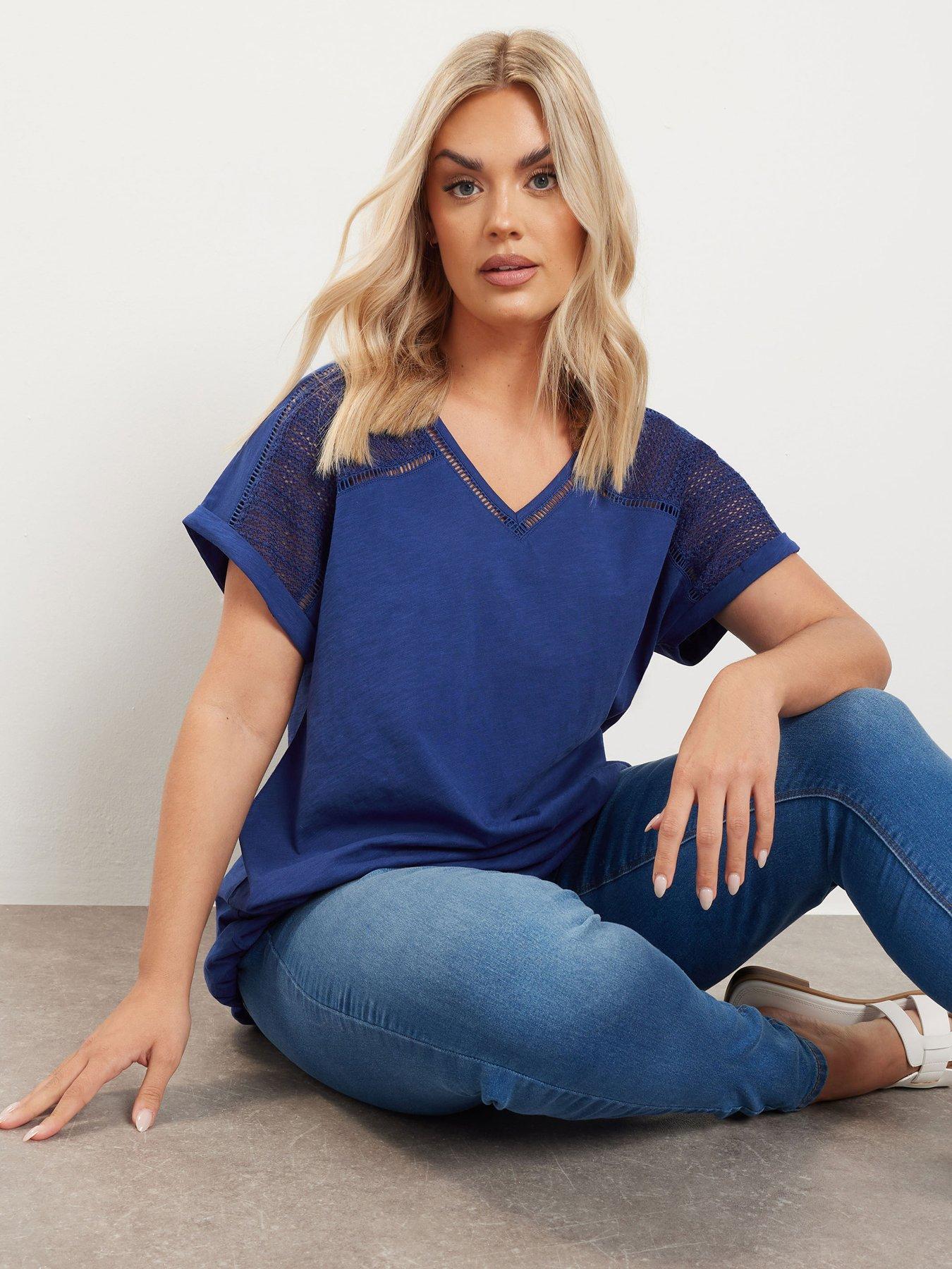 Image 1 of 4 of Yours Curve Grown On Sleeve Crochet Top - Blue