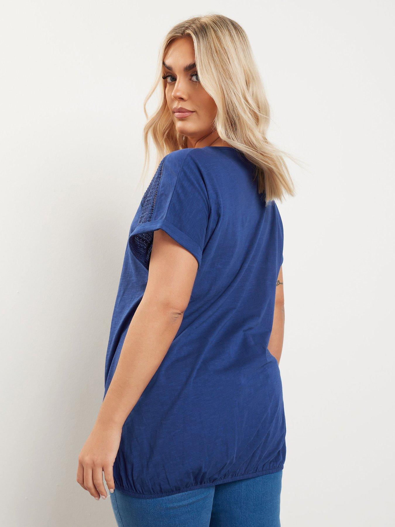 Image 2 of 4 of Yours Curve Grown On Sleeve Crochet Top - Blue