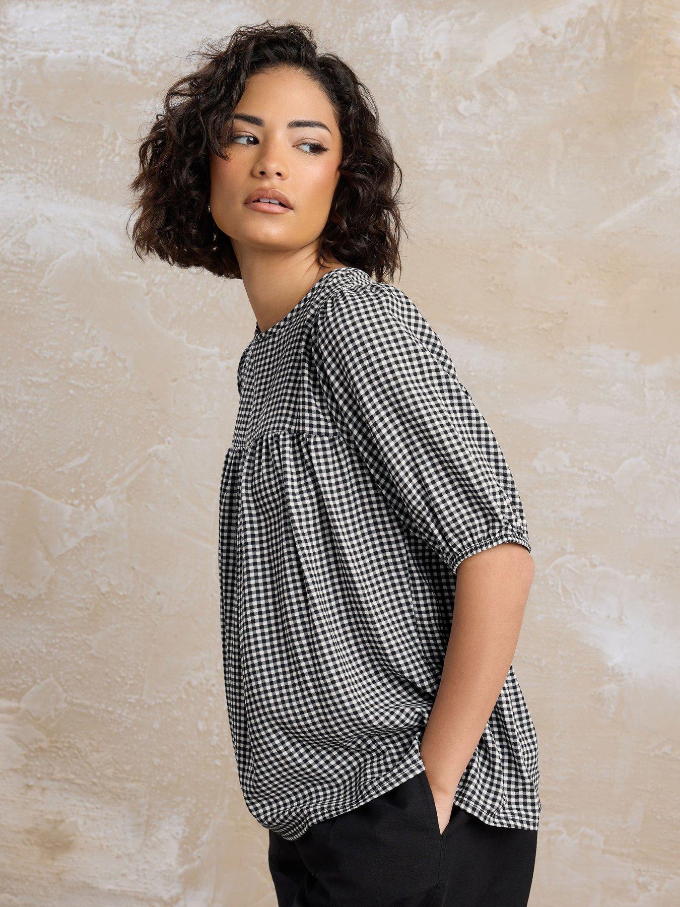  image of pixiegirl-petite-gingham-check-tie-back-top
