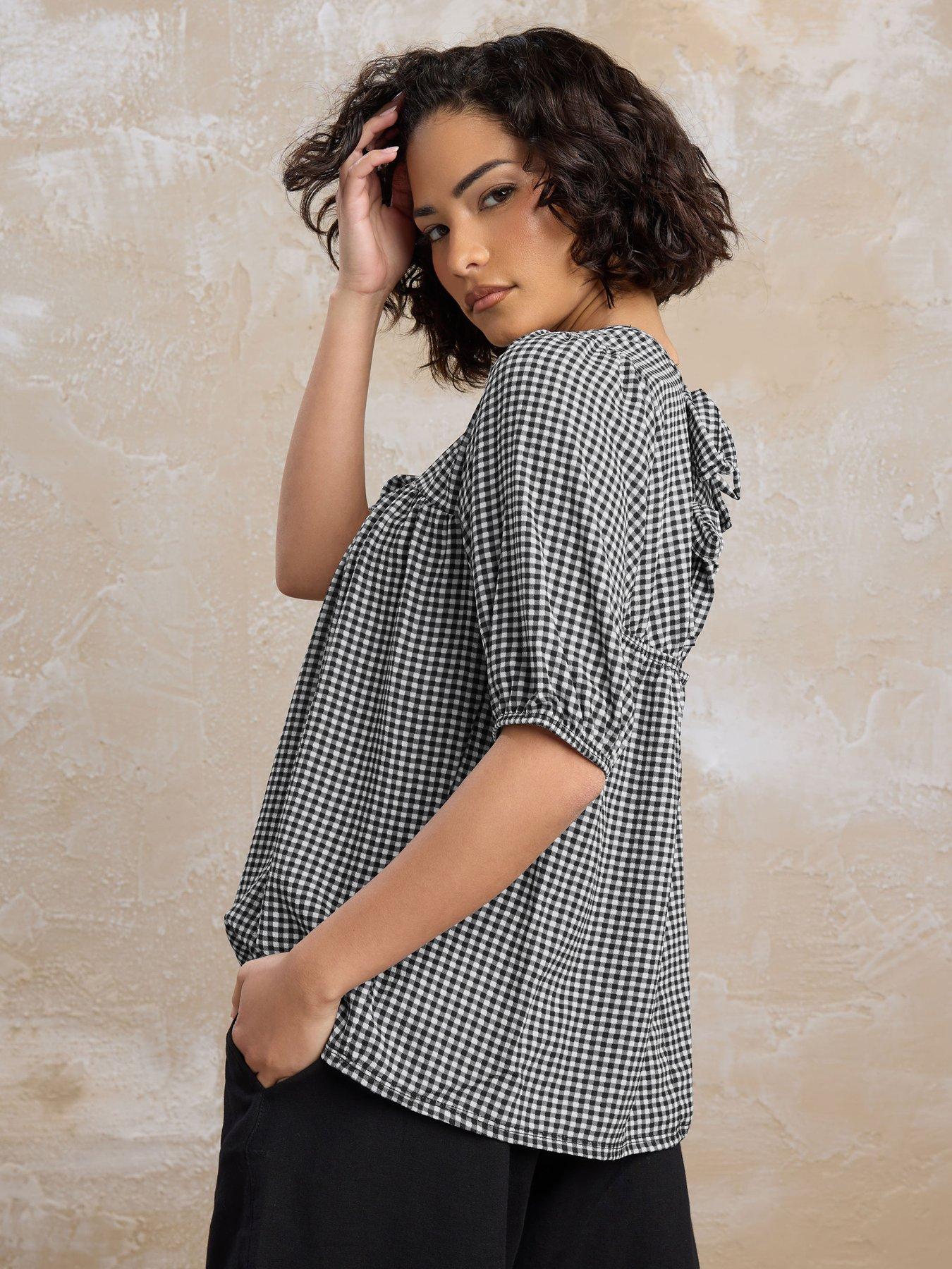 image of pixiegirl-petite-gingham-check-tie-back-top