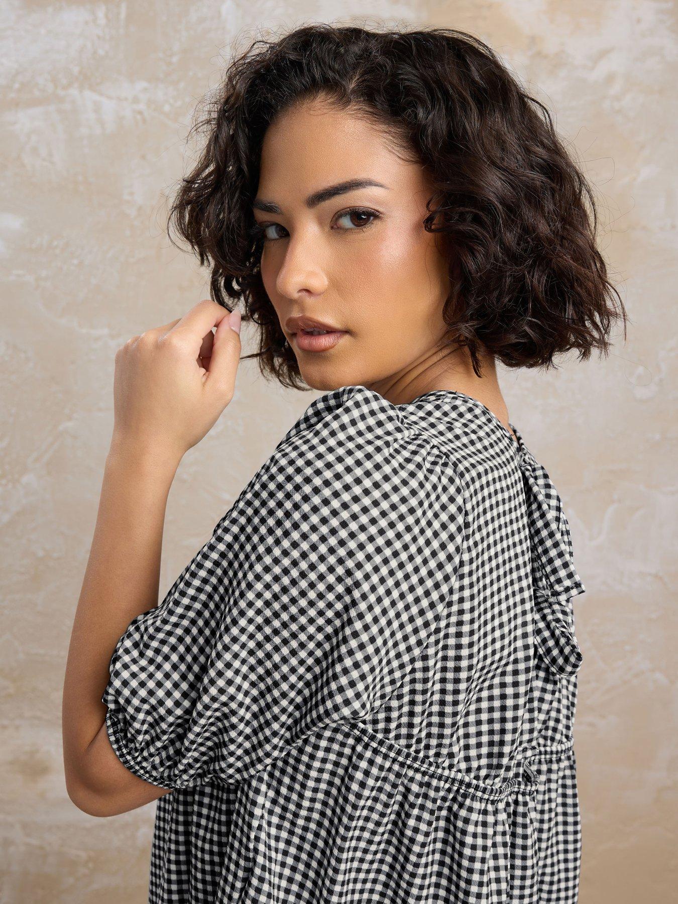  image of pixiegirl-petite-gingham-check-tie-back-top