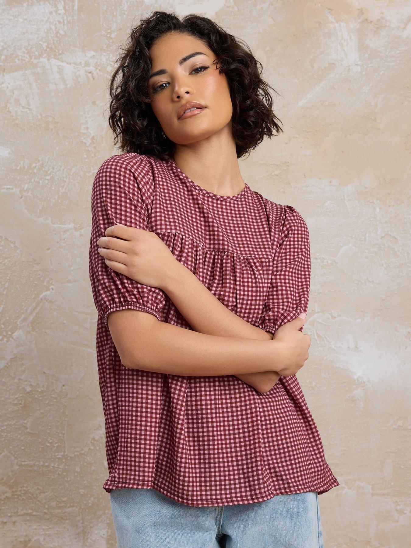 undefined Petite Gingham Check Tie Back Top