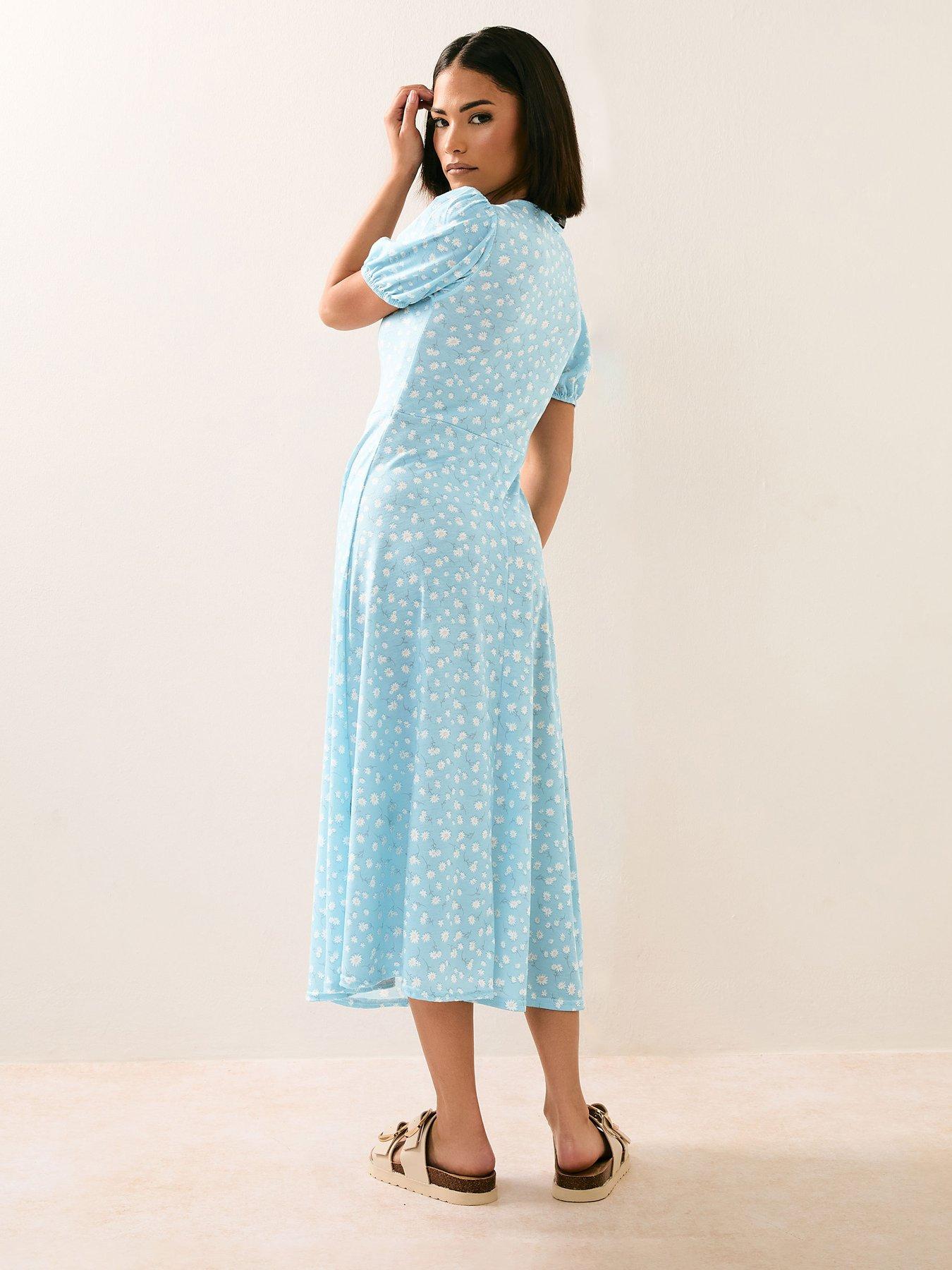  image of pixiegirl-petite-daisy-tie-front-midi-dress-blue