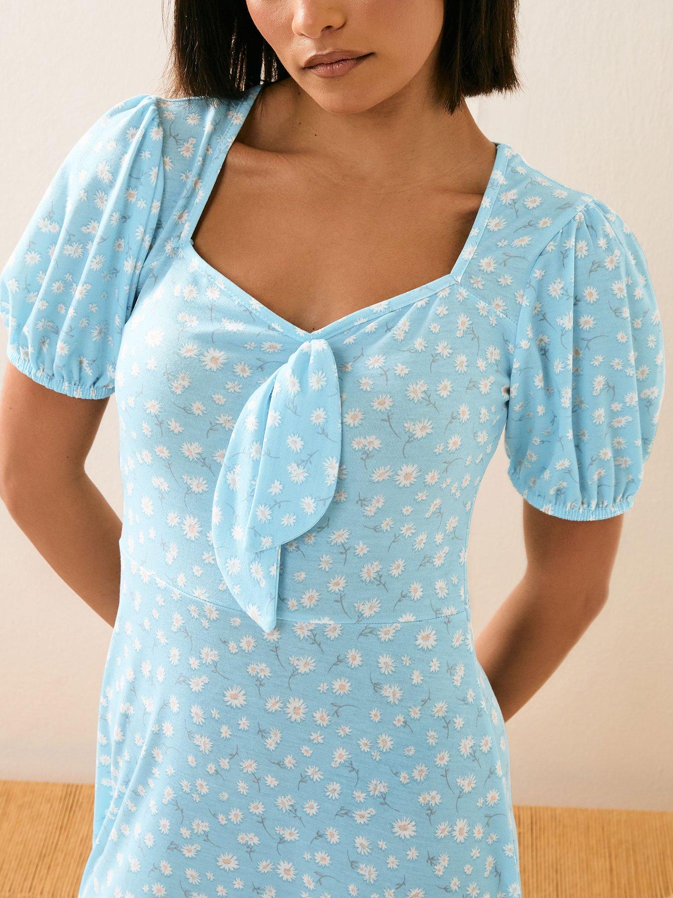  image of pixiegirl-petite-daisy-tie-front-midi-dress-blue