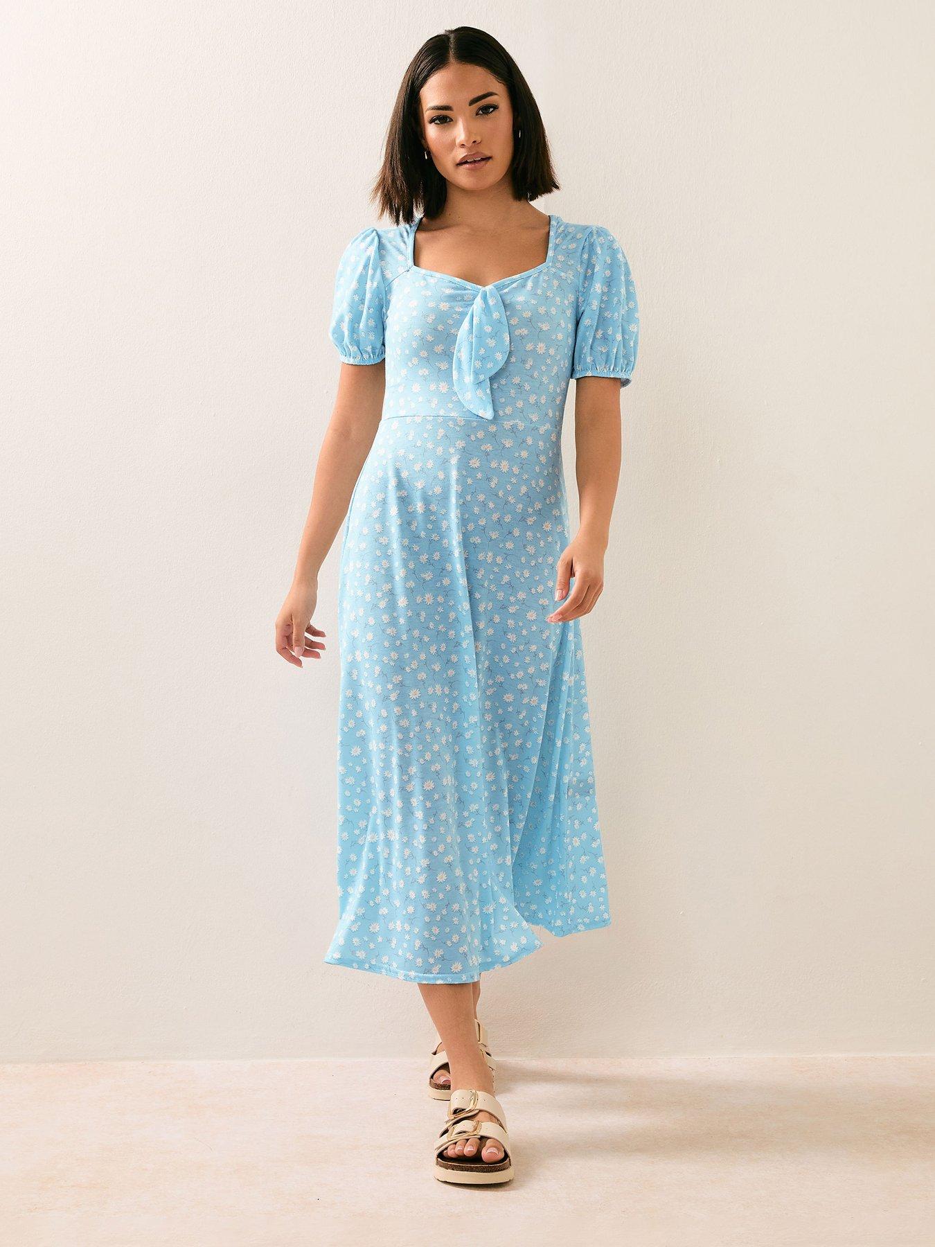  image of pixiegirl-petite-daisy-tie-front-midi-dress-blue