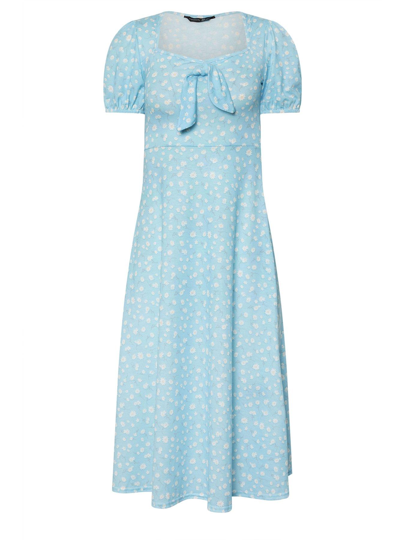  image of pixiegirl-petite-daisy-tie-front-midi-dress-blue