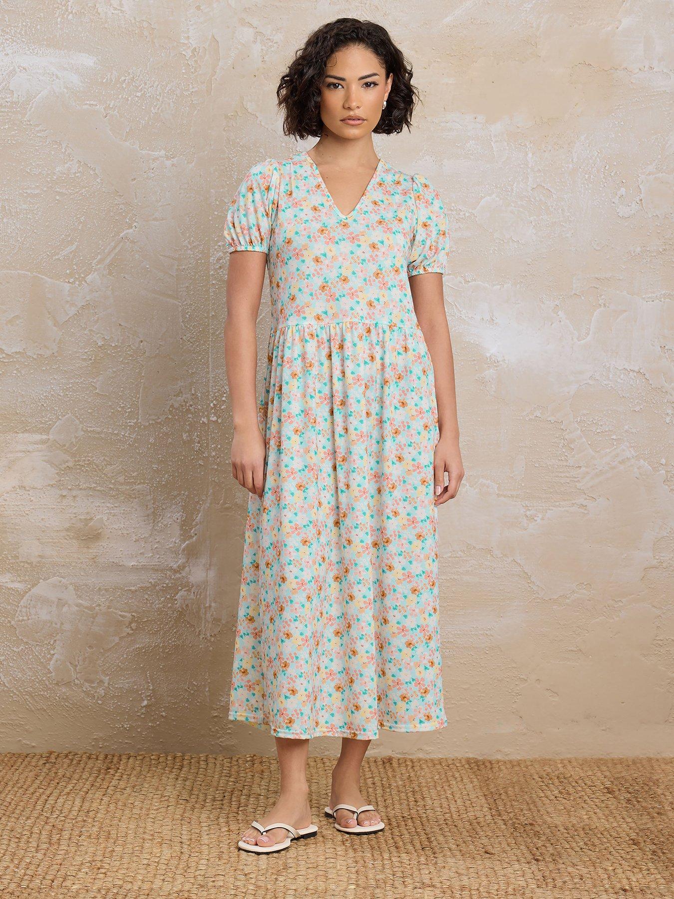  image of pixiegirl-petite-floral-v-neck-midi-dress-blue