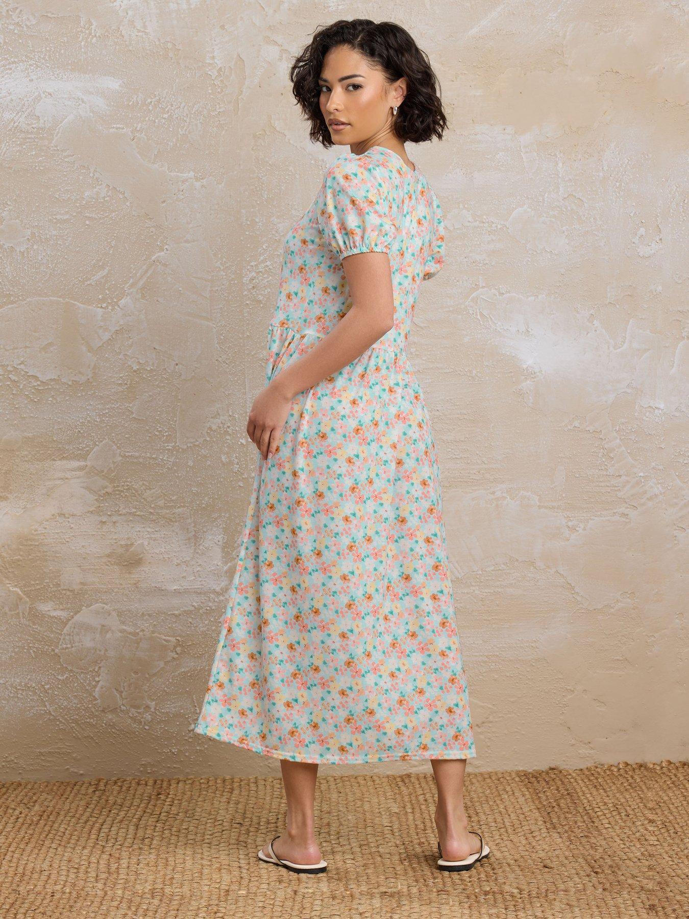  image of pixiegirl-petite-floral-v-neck-midi-dress-blue