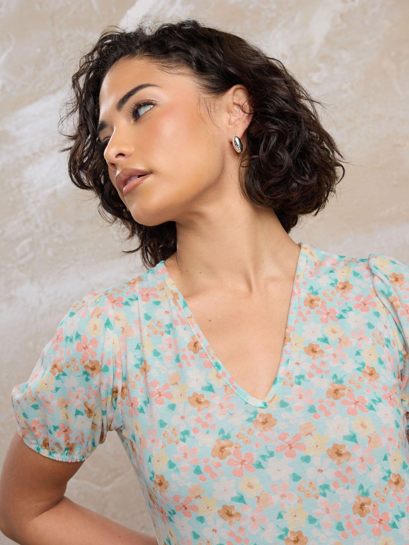  image of pixiegirl-petite-floral-v-neck-midi-dress-blue