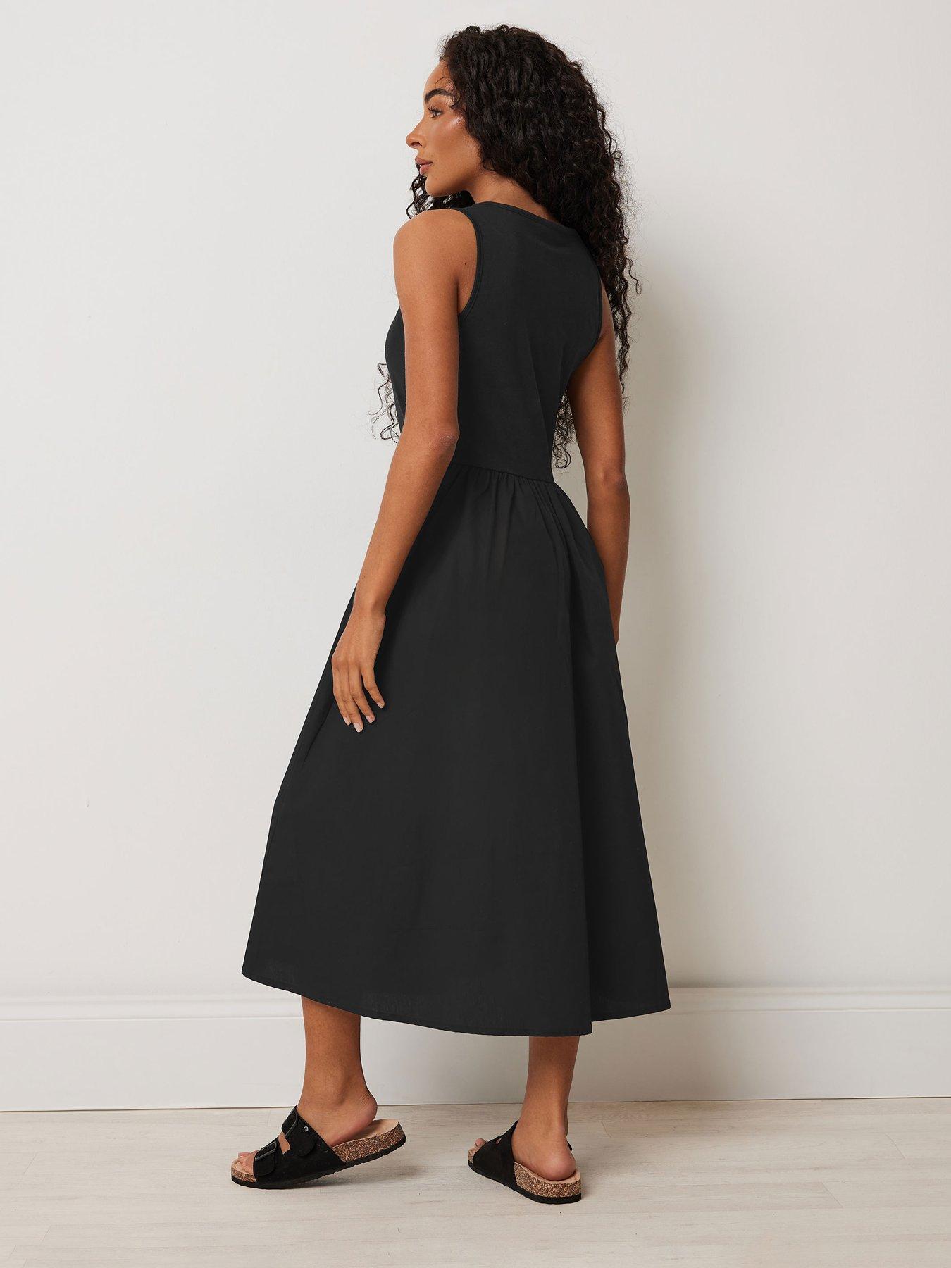  image of mco-petite-sleeveless-midi-dress-black