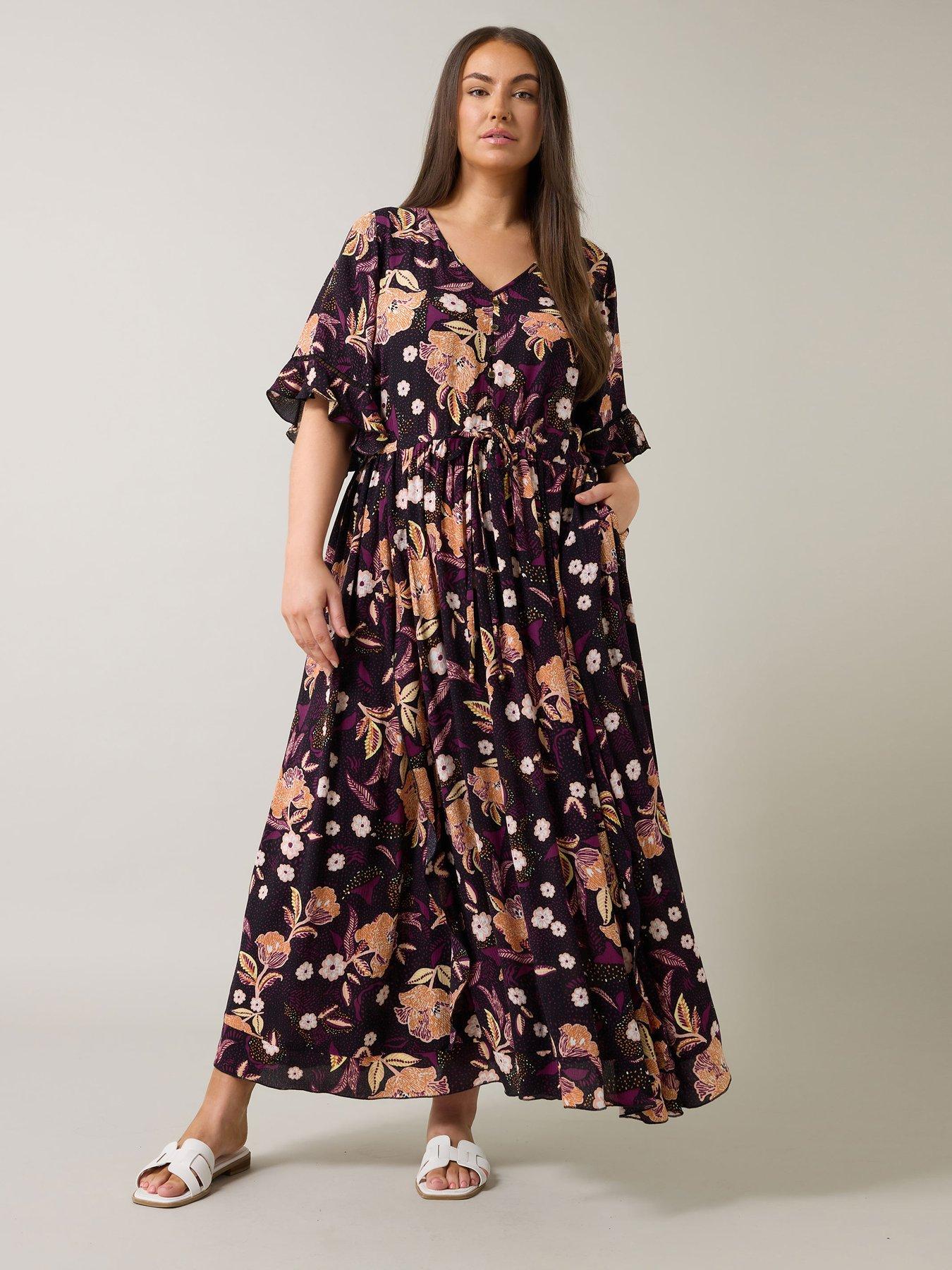 undefined Floral Print Crinkle Boho Dress - Black