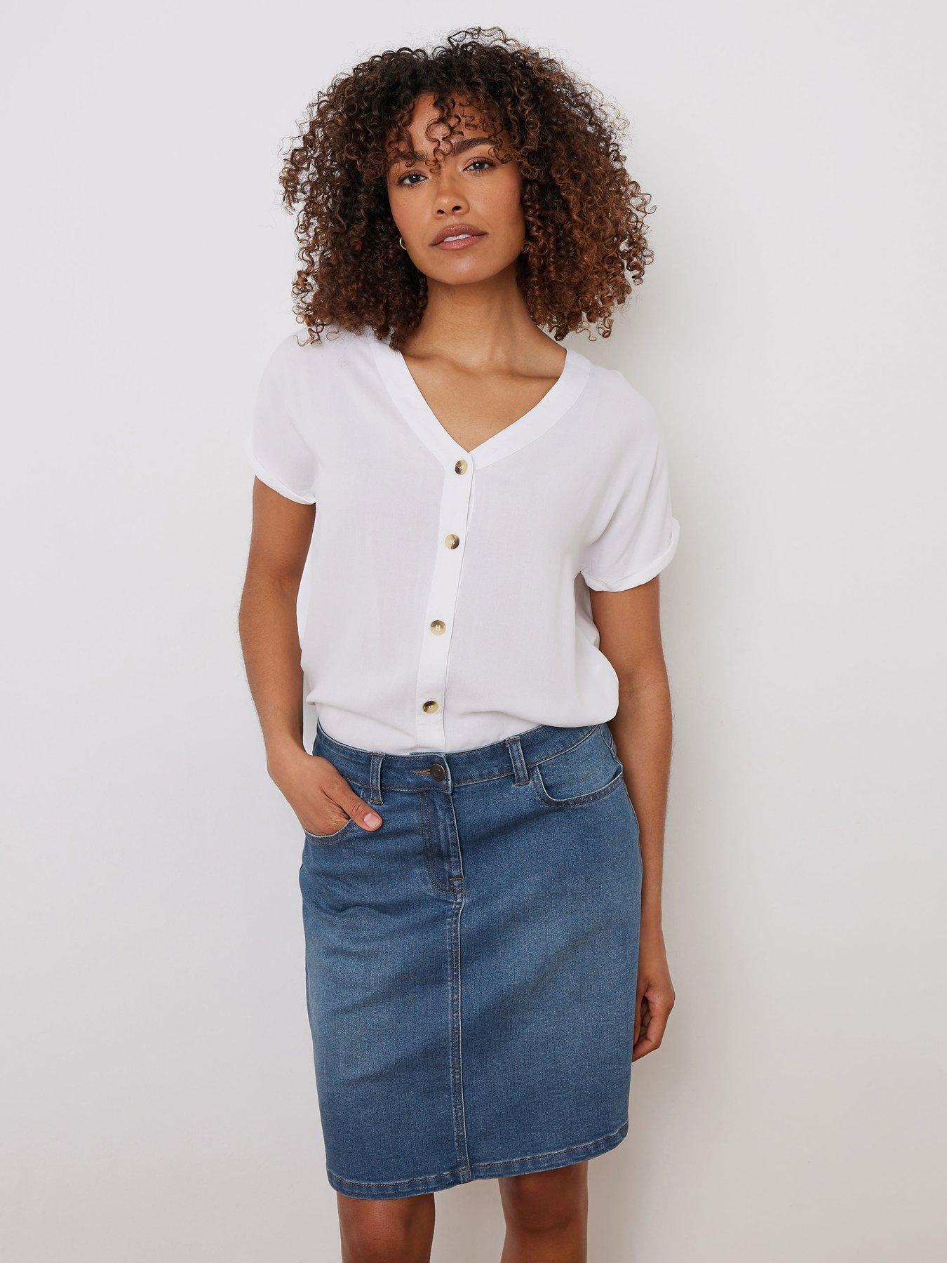 undefined Mid Wash Knee Denim Skirt - Black