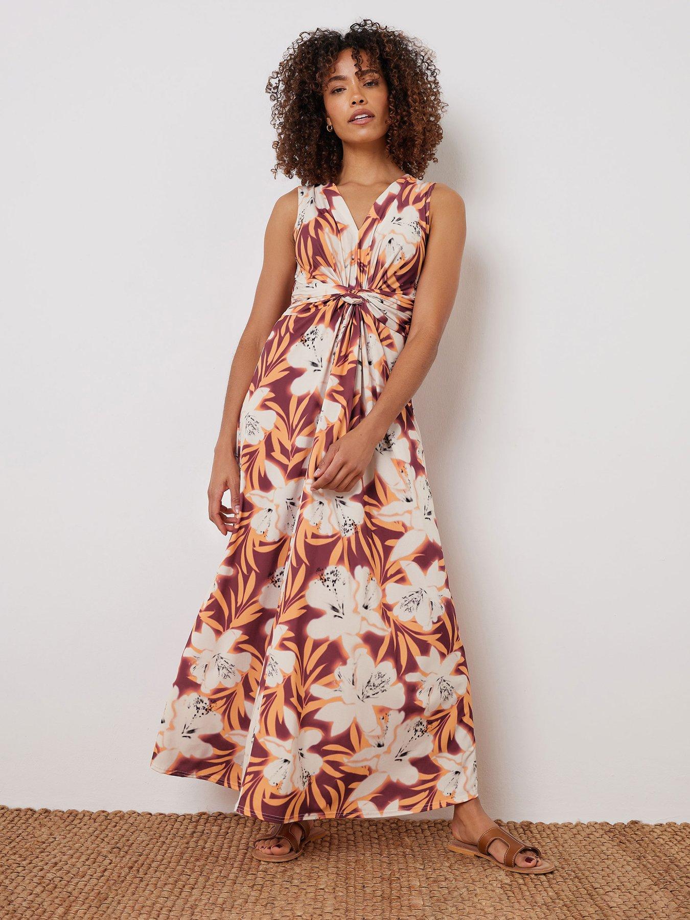 undefined Floral Twist Front Sleeveless Maxi - Orange