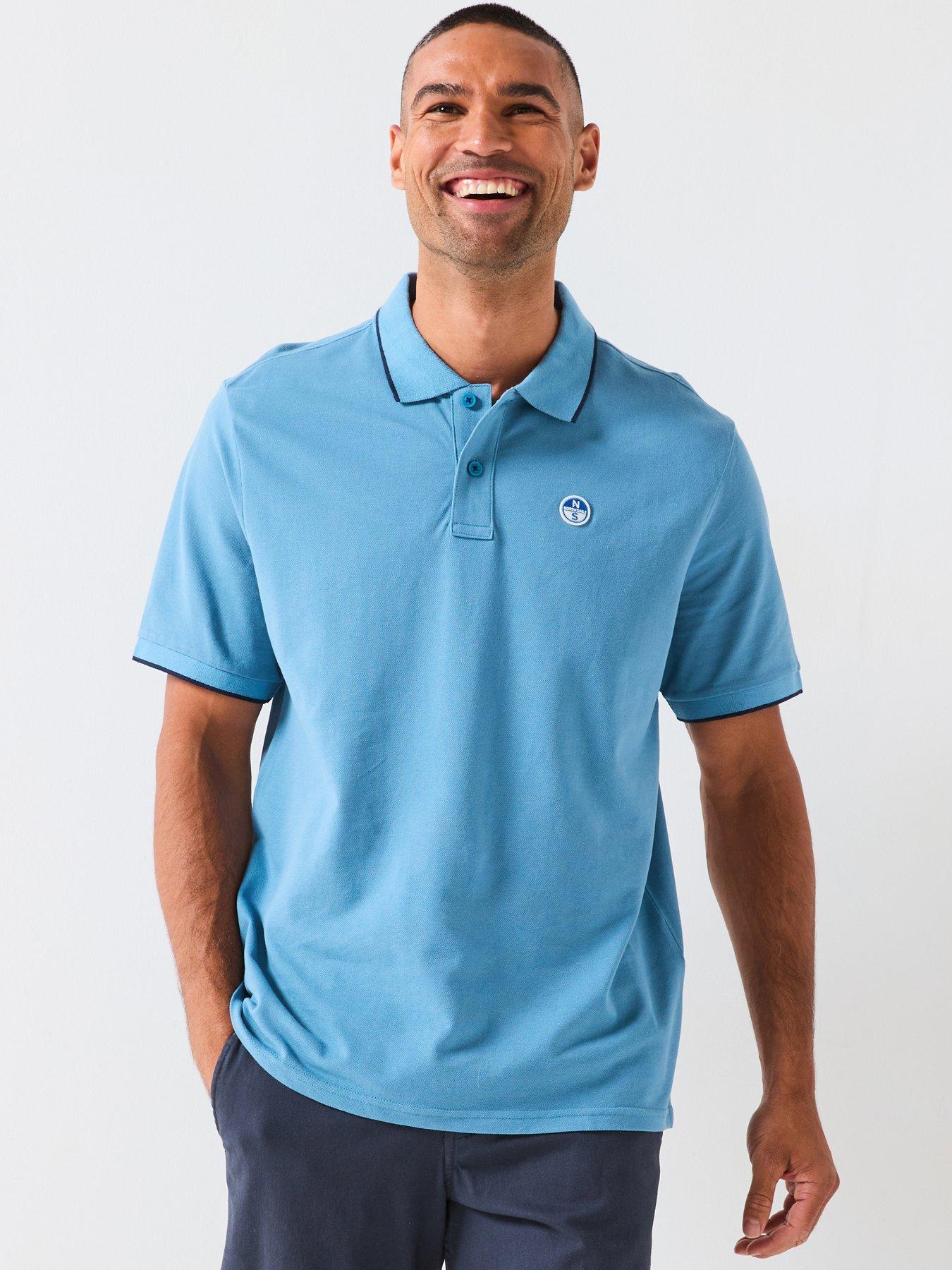 undefined Tipped Collar Short Sleeve Polo Shirt - Aqua