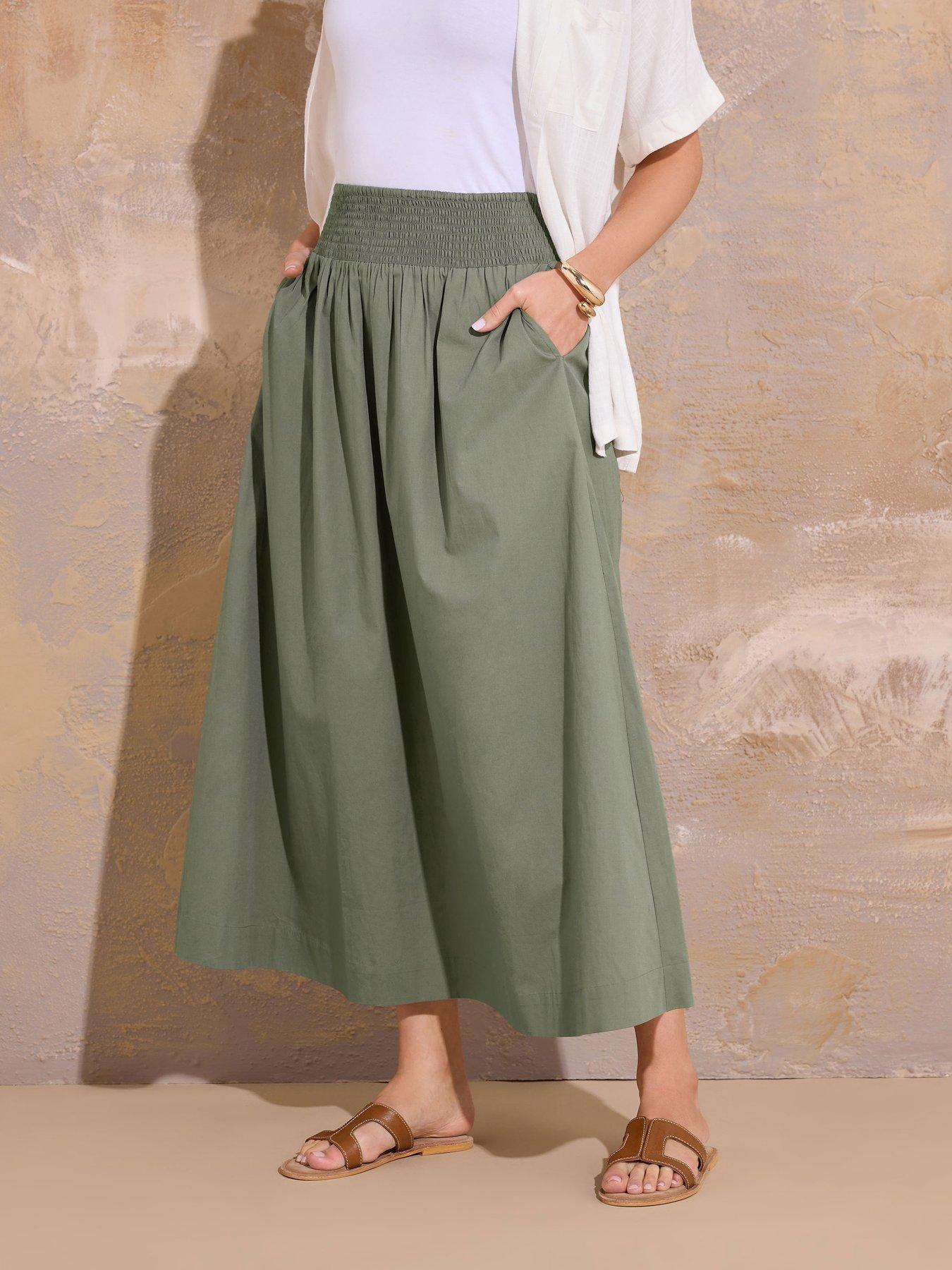 long-tall-sally-shirred-waist-cotton-skirt-green
