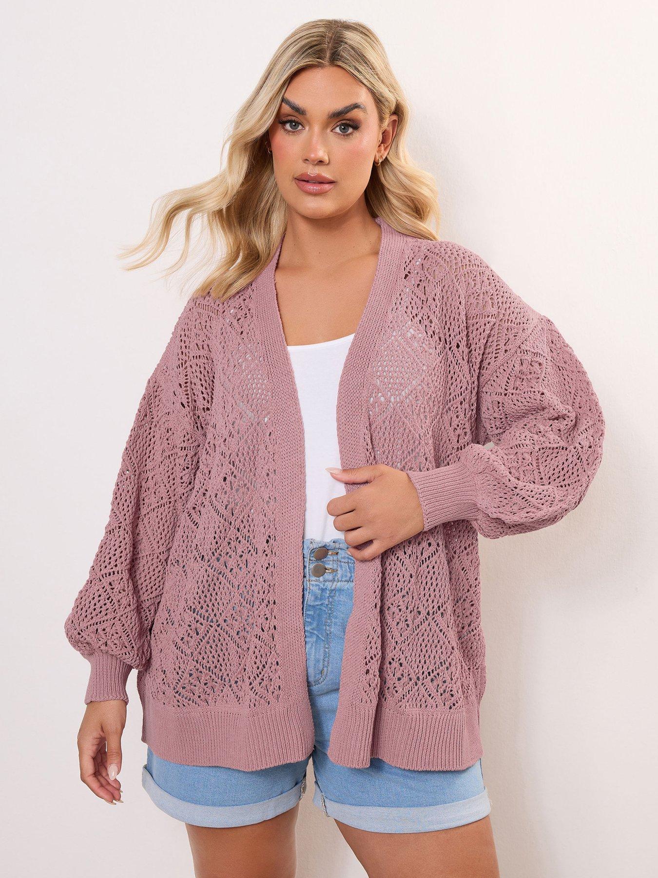 front image of yours-curve-diamond-stitch-balloon-cardigan-pink