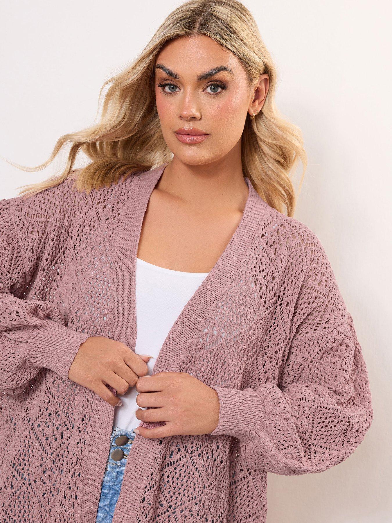  image of yours-curve-diamond-stitch-balloon-cardigan-pink
