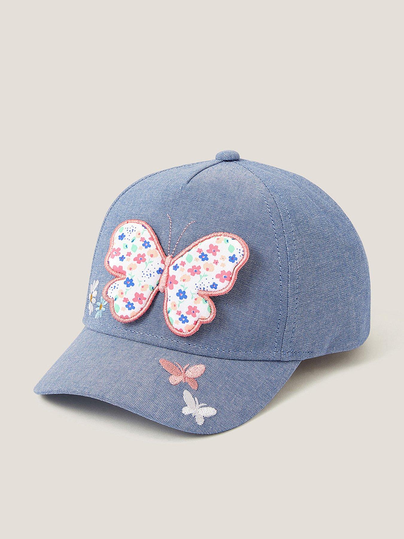 undefined Girls Butterfly Embroidered Denim Cap - Multi