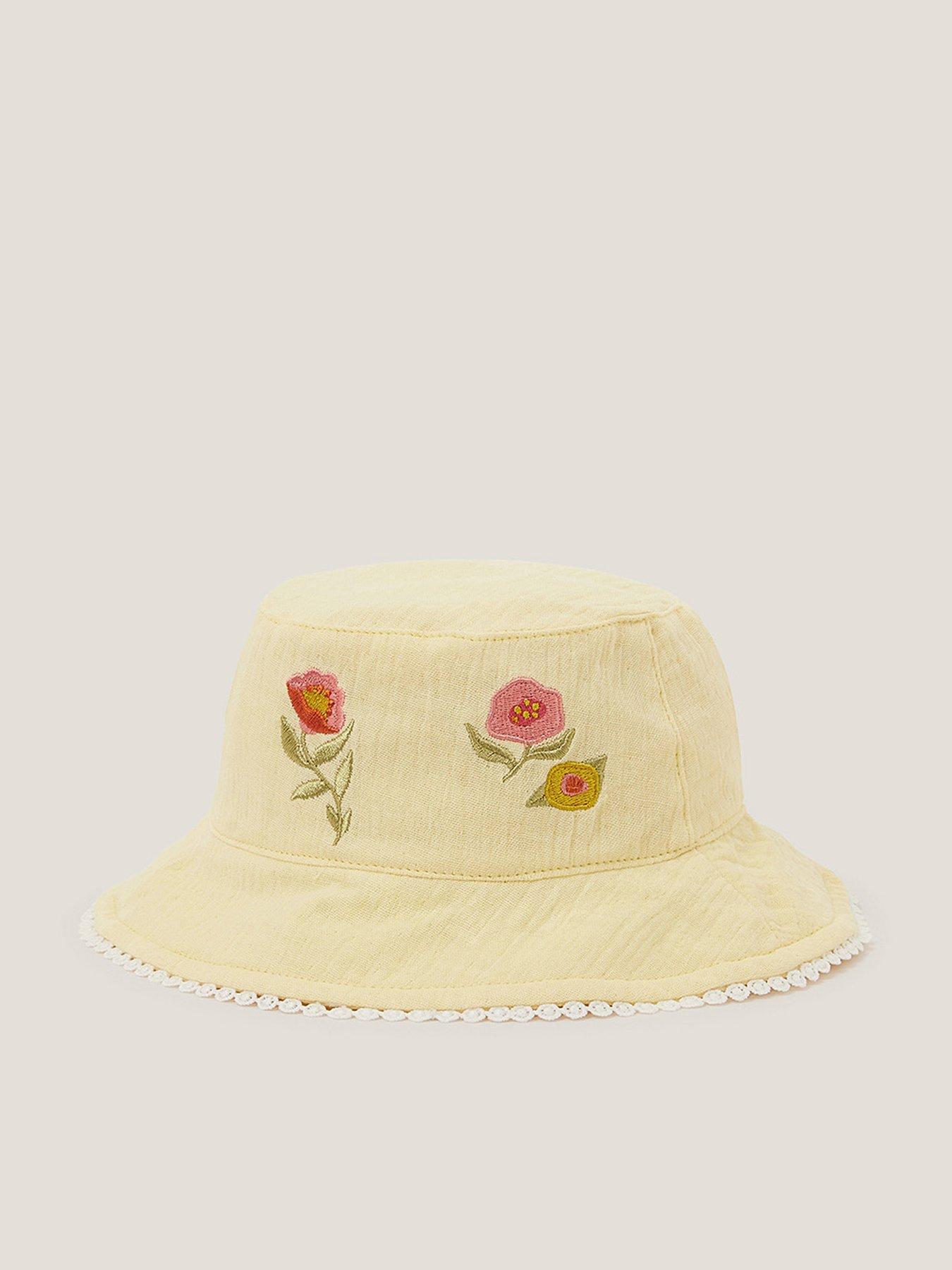  image of monsoon-baby-girls-floral-embroidered-bucket-hat-light-yellow