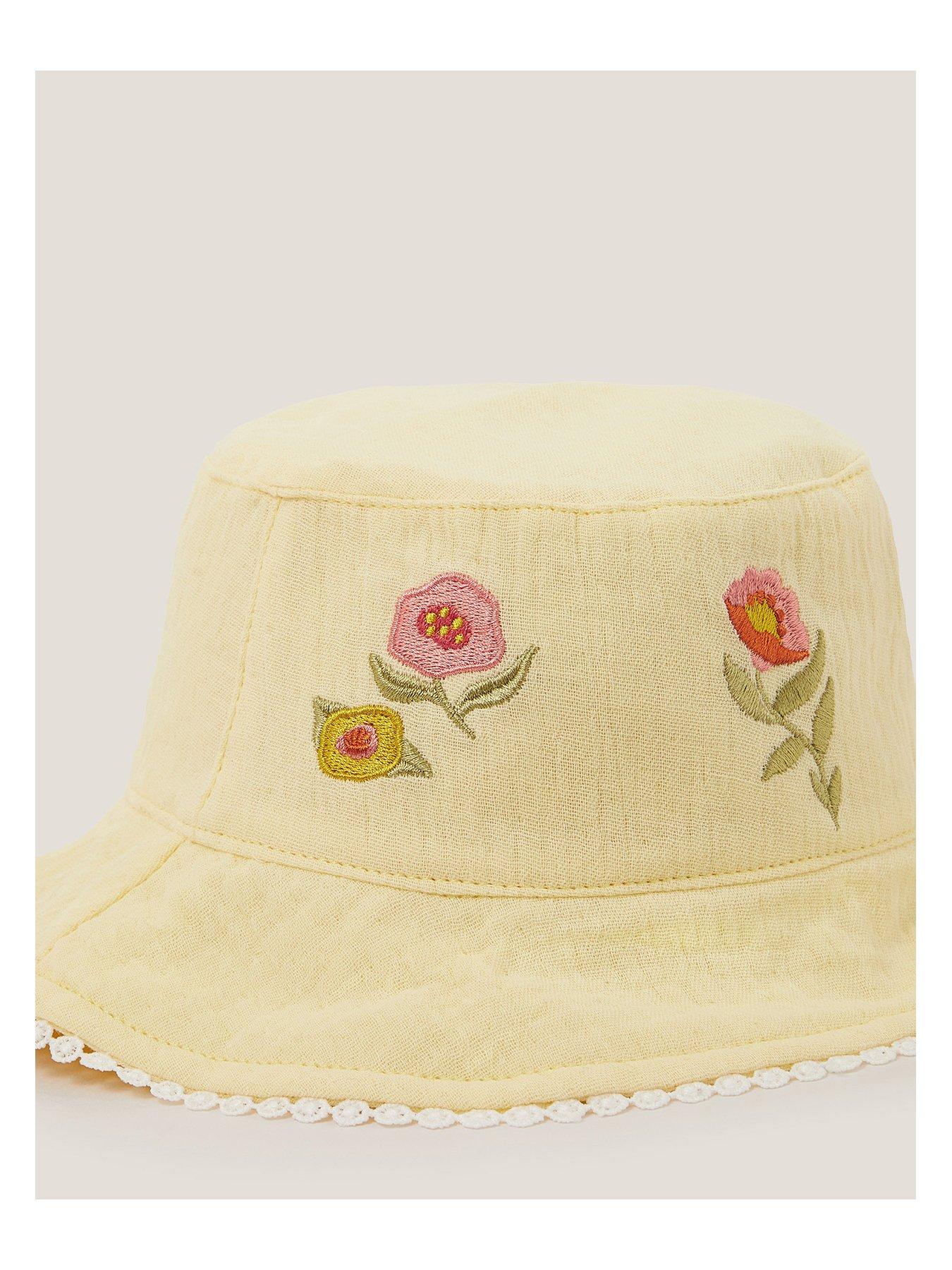  image of monsoon-baby-girls-floral-embroidered-bucket-hat-light-yellow