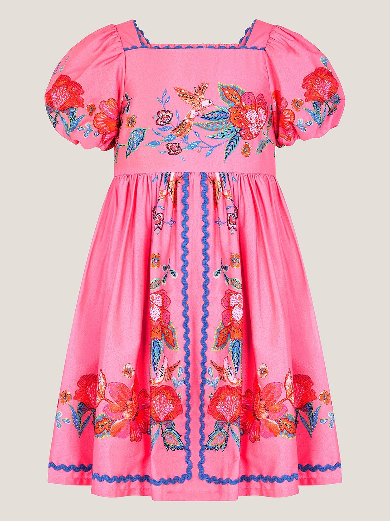 front image of monsoon-girls-aurelia-placement-frill-dress-pink