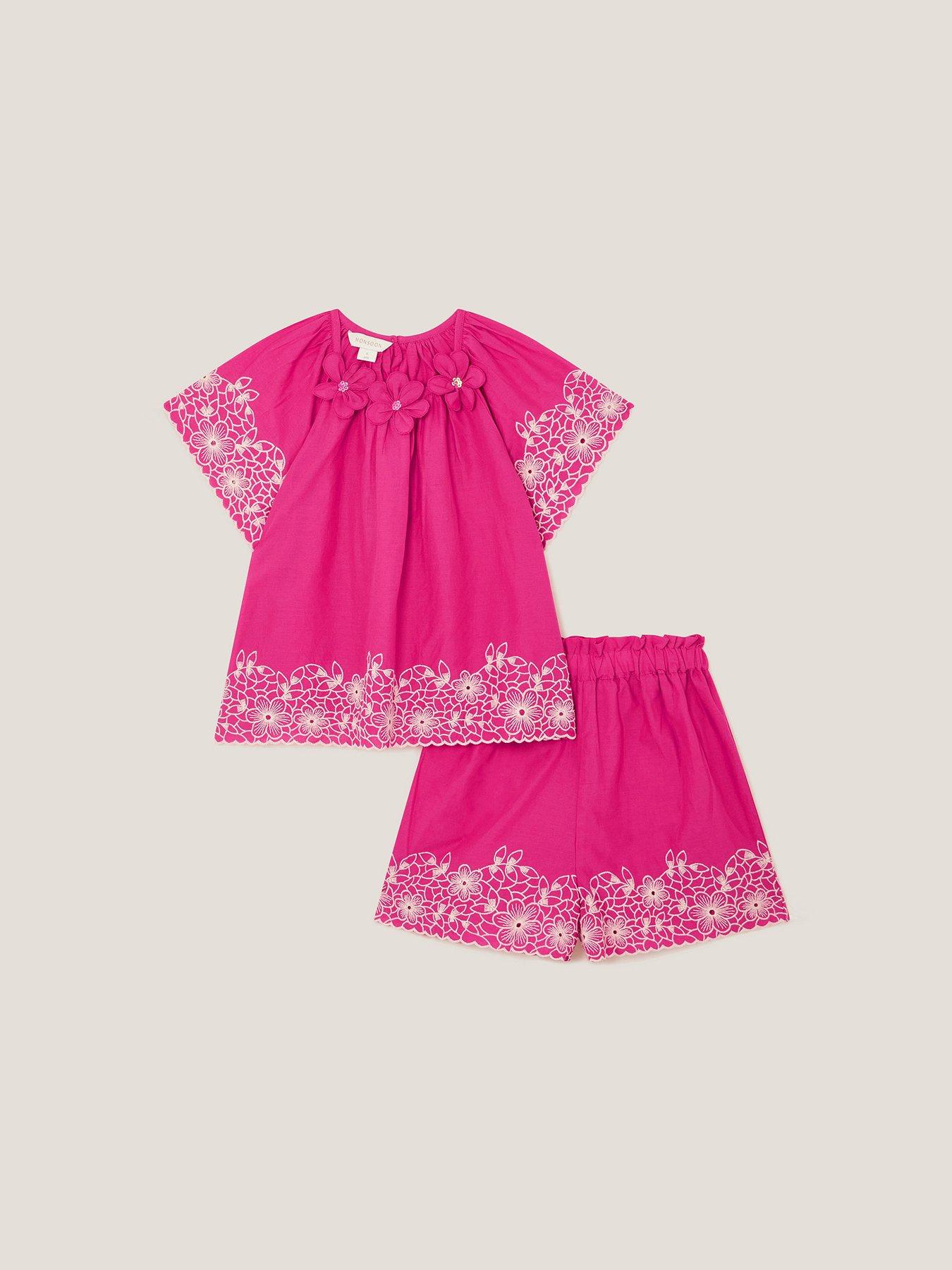  image of monsoon-girls-palm-tree-embroidered-set-pink