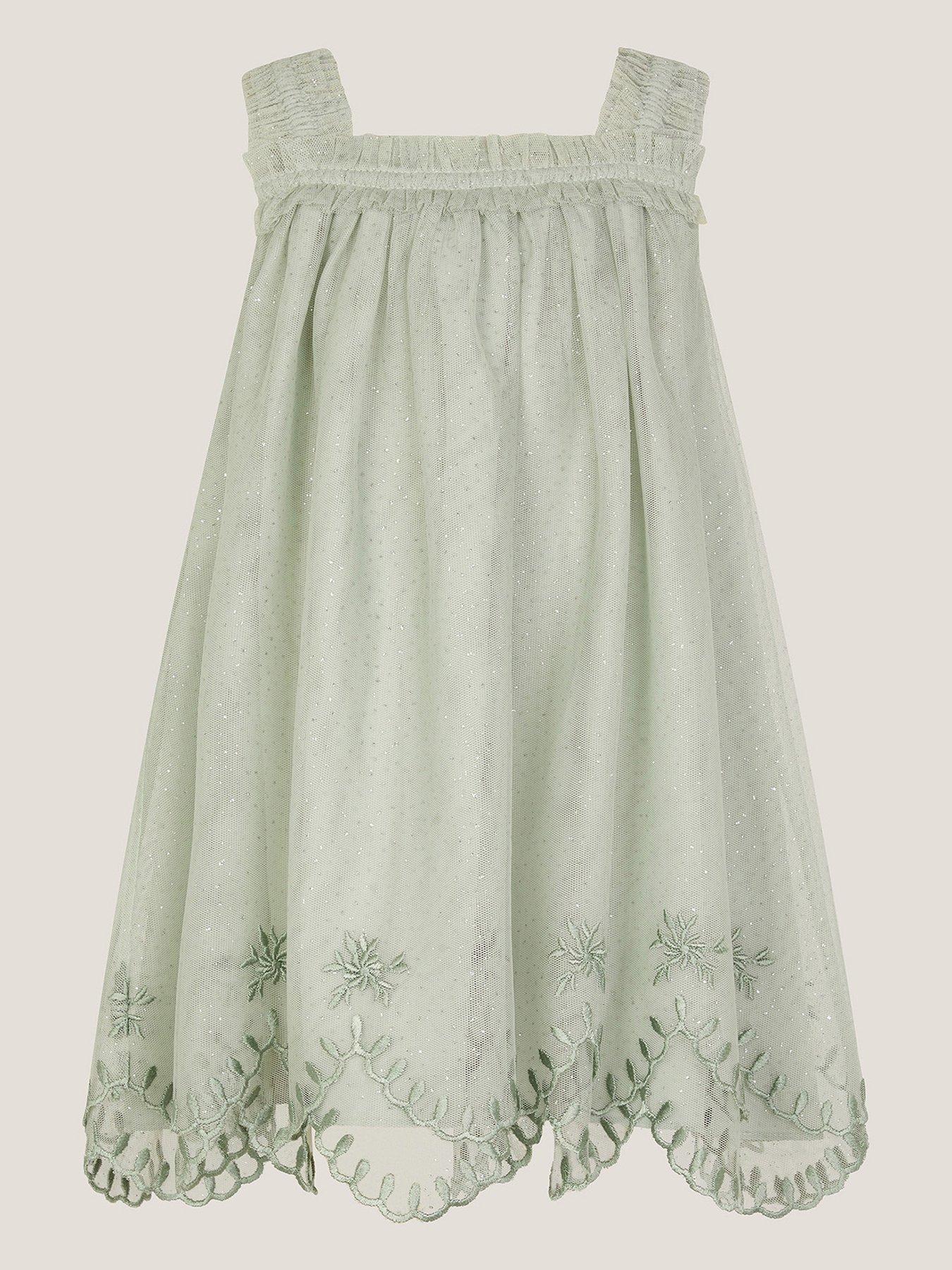 undefined Baby Girls Bonnie Embroidered Tierre Dress - Light Green