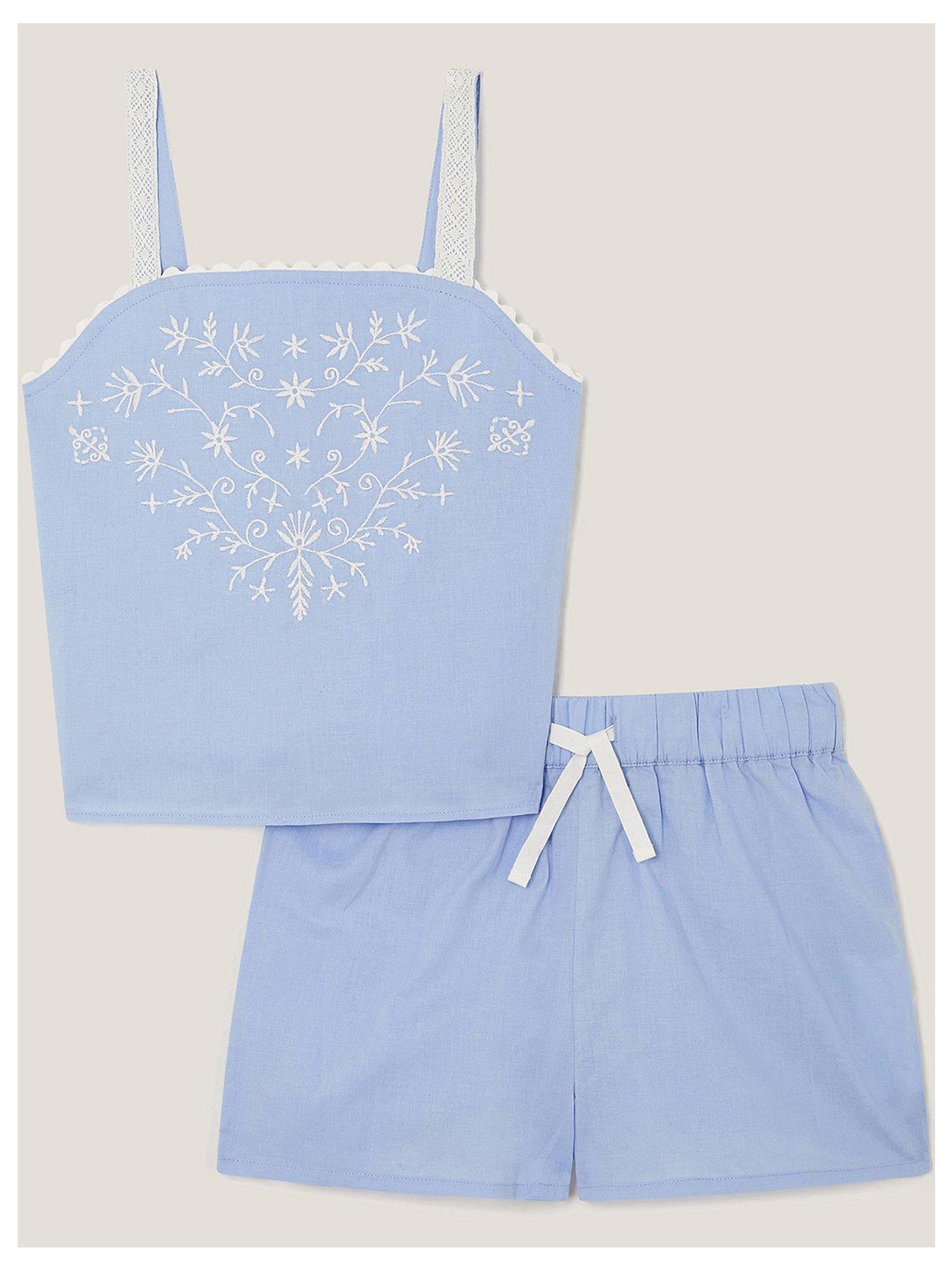 monsoon-girls-embroidered-top-and-shorts-pyjama-set-blue