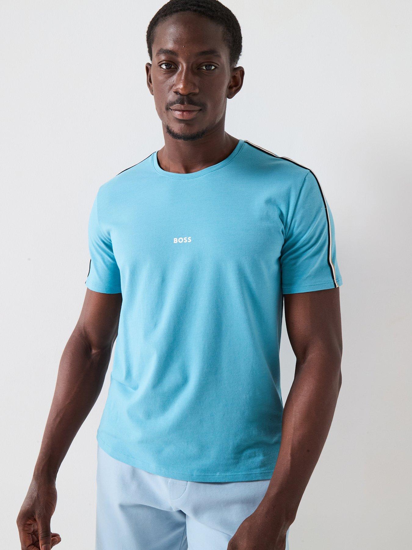 BOSS Unique Global Stripe Taped Loungewear T-Shirt - Light Blue