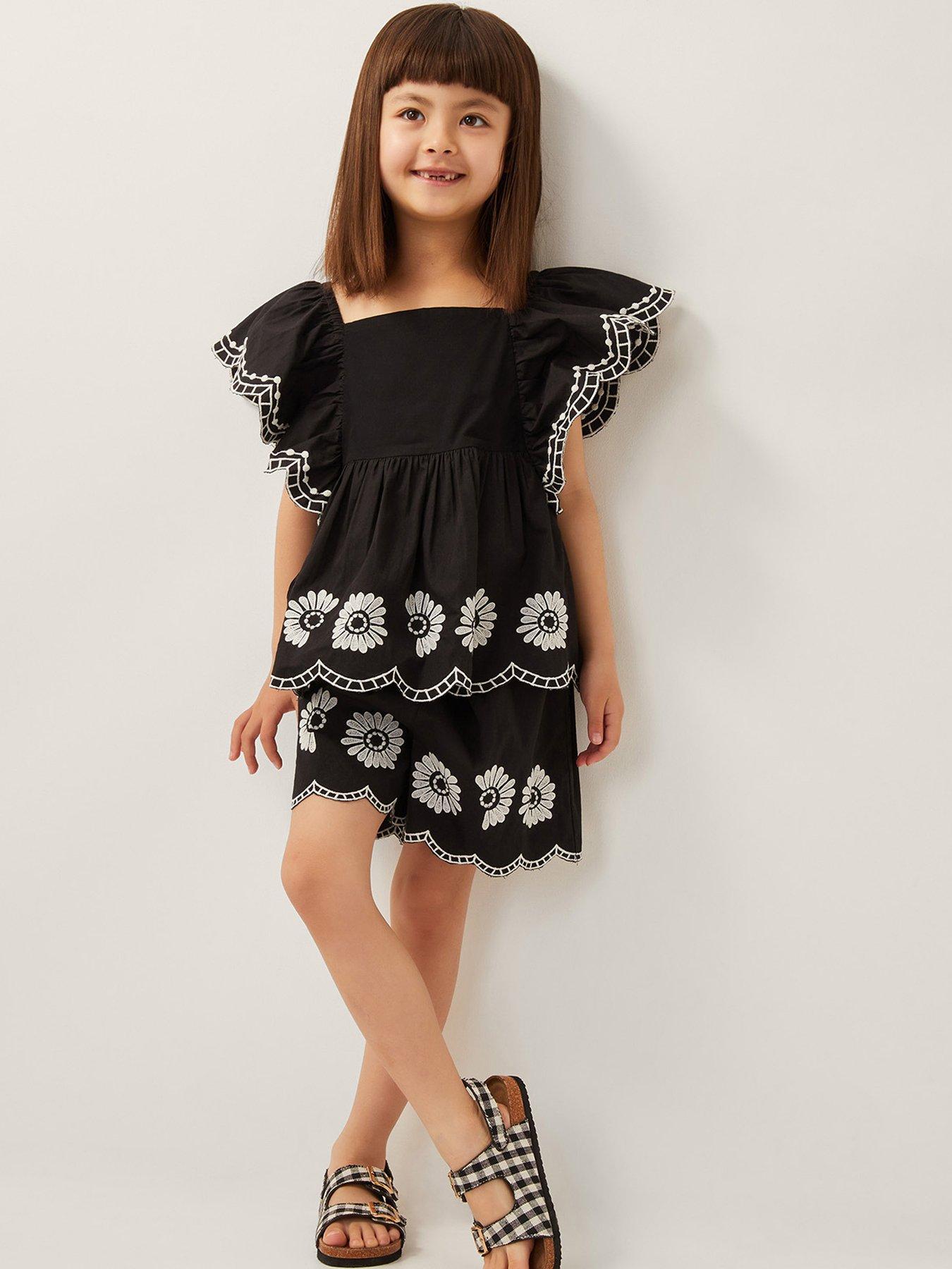 monsoon-girls-monochrome-top-and-short-set-black