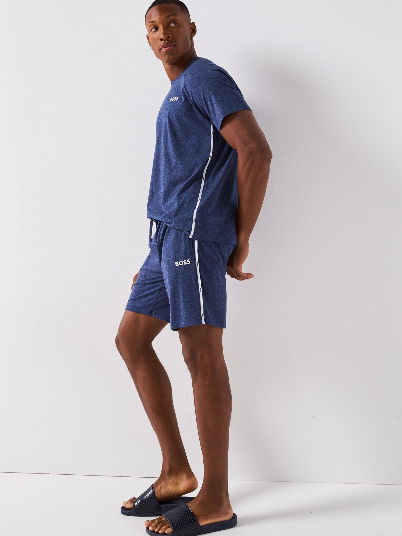 Image 5 of 6 of BOSS Rise Tape Logo Loungewear Shorts - Navy