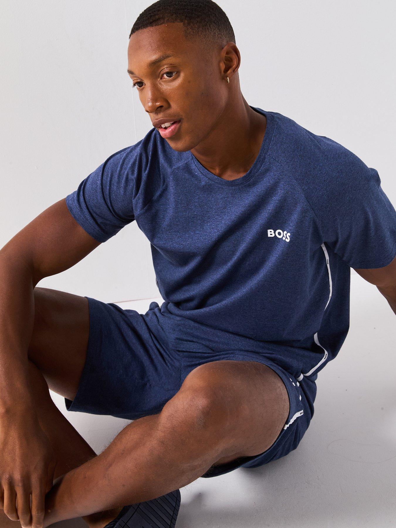 Image 6 of 6 of BOSS Rise Tape Logo Loungewear Shorts - Navy